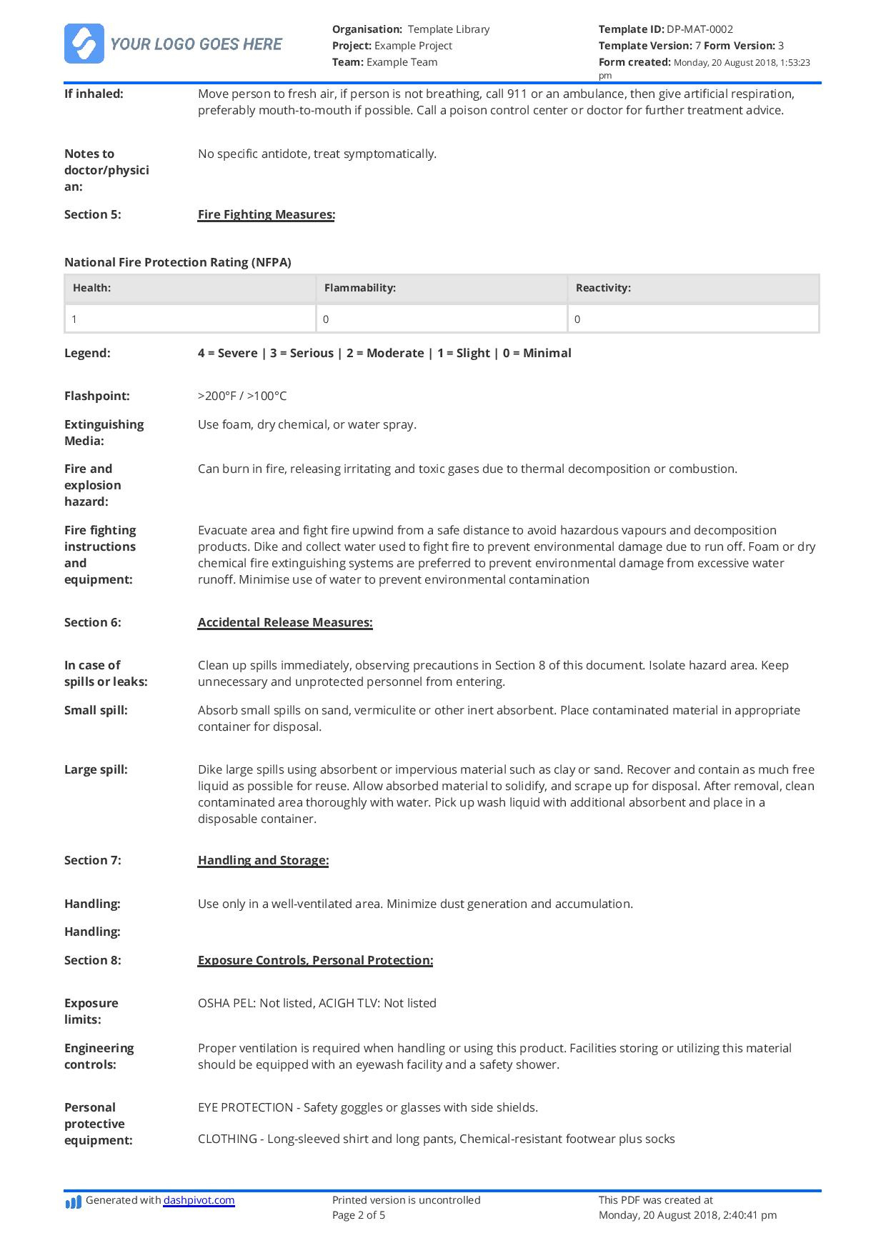 Material Safety Data Sheet Template: Download For Free throughout Free Printable MSDS Data Sheets