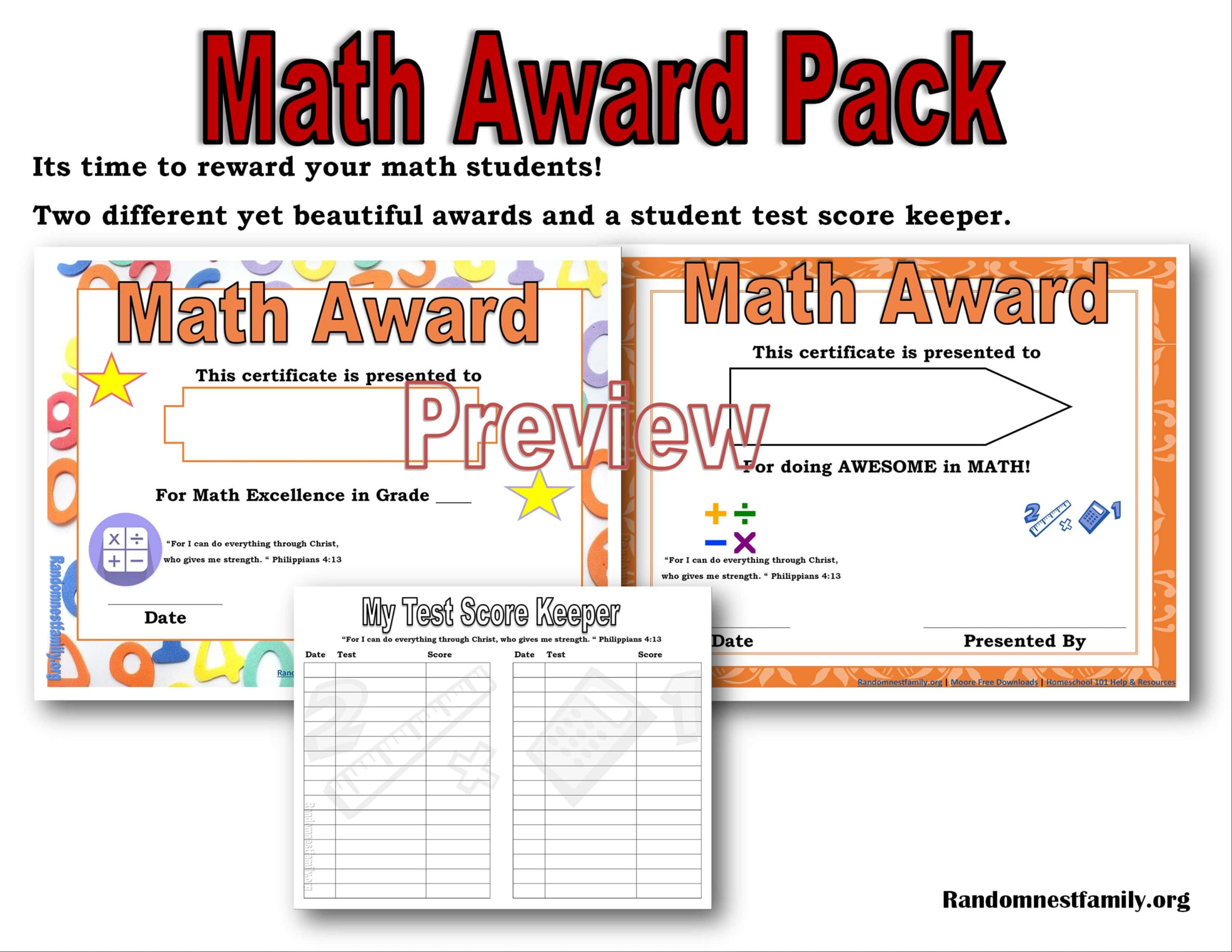 Math Award Pack-Free Printable with Free Printable Math Awards For Students