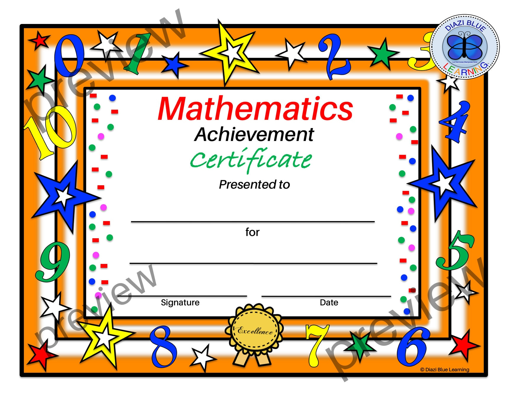Math Certificate, Pdf Math Certificate, Pdf Math Award, Editable with Free Printable Math Awards For Students