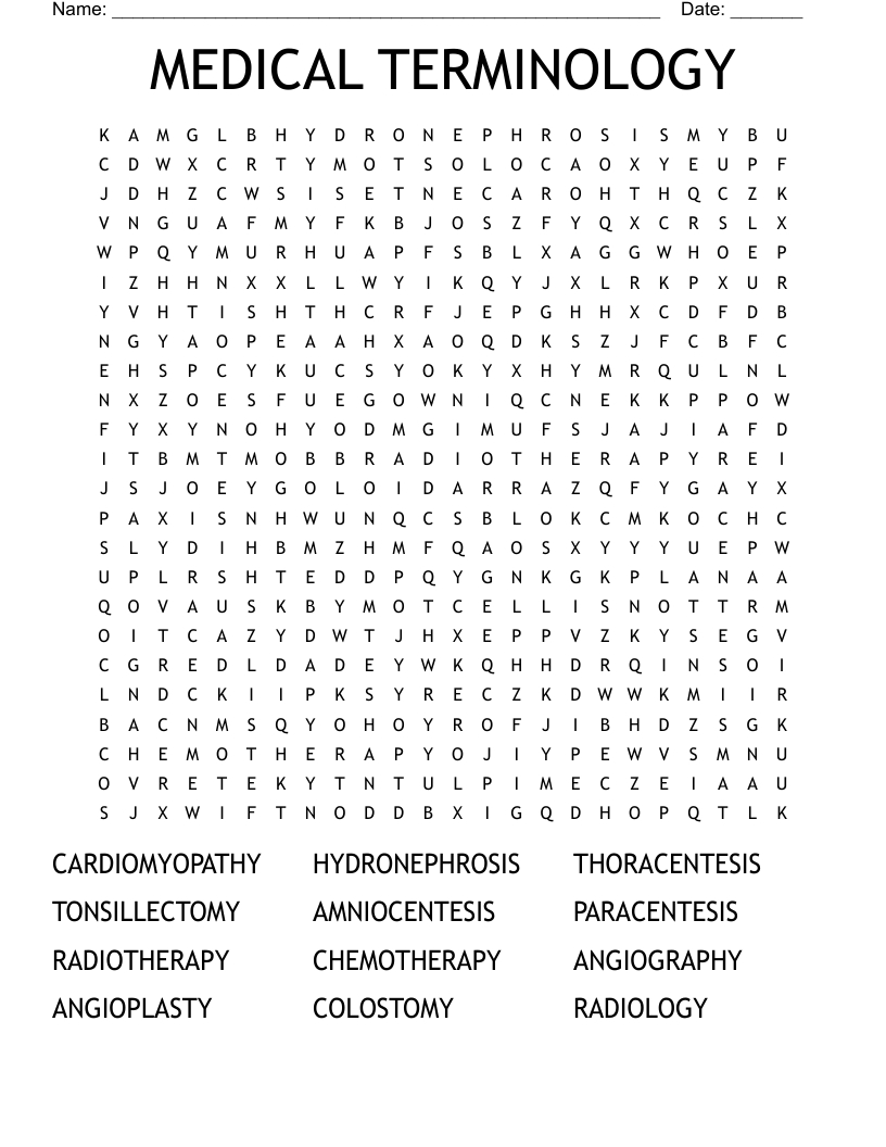 Medical Terminology Word Search - Wordmint throughout Free Printable Medical Word Search