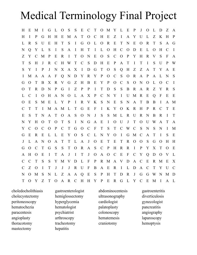 Medical Terminology Word Search - Wordmint with Free Printable Medical Word Search