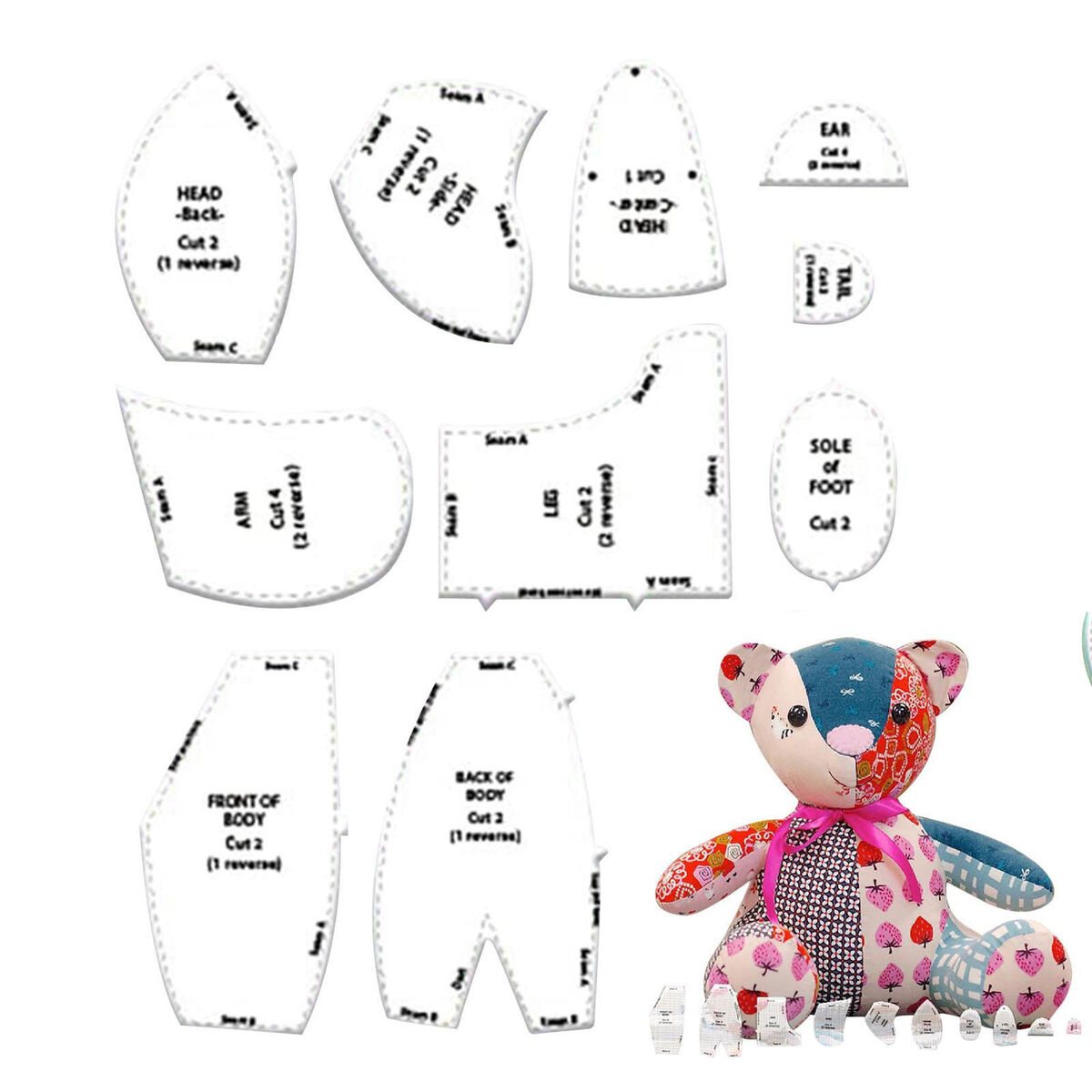Memory Bear Template Lineal Set (10 Pcs) Einfacher Anfänger Teddy with regard to Memory Bear Printable Pattern