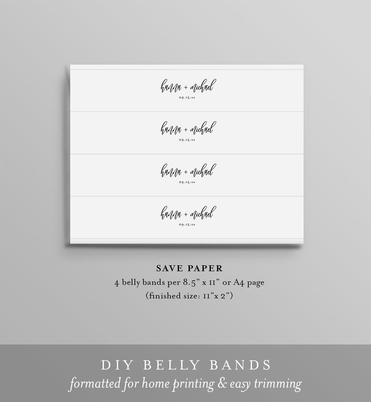 Minimalist Belly Band Printable, Diy Modern Wedding Invitation in Free Belly Band Template