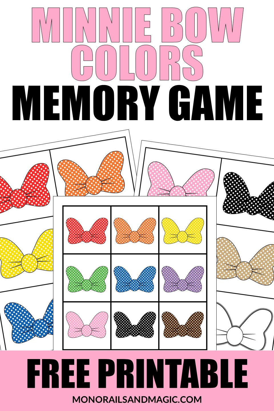 Minnie Bow Colors Memory Game Free Printable - Monorails And Magic pertaining to Free Printable Minnie Mouse Bow Template