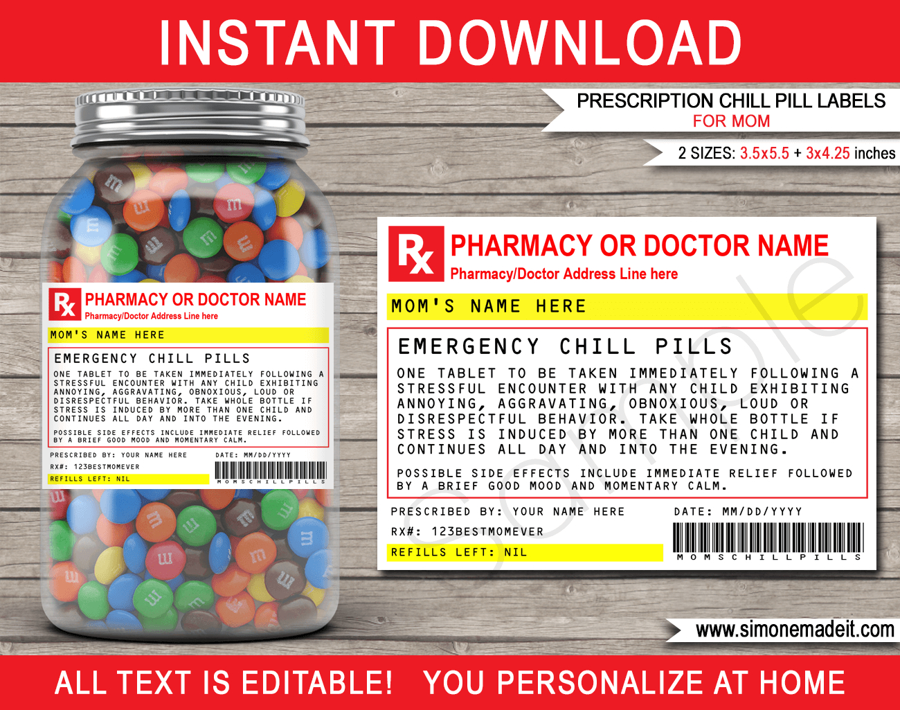 Mom Prescription Chill Pills Labels - For Jars within Free Printable Candy Prescription Labels