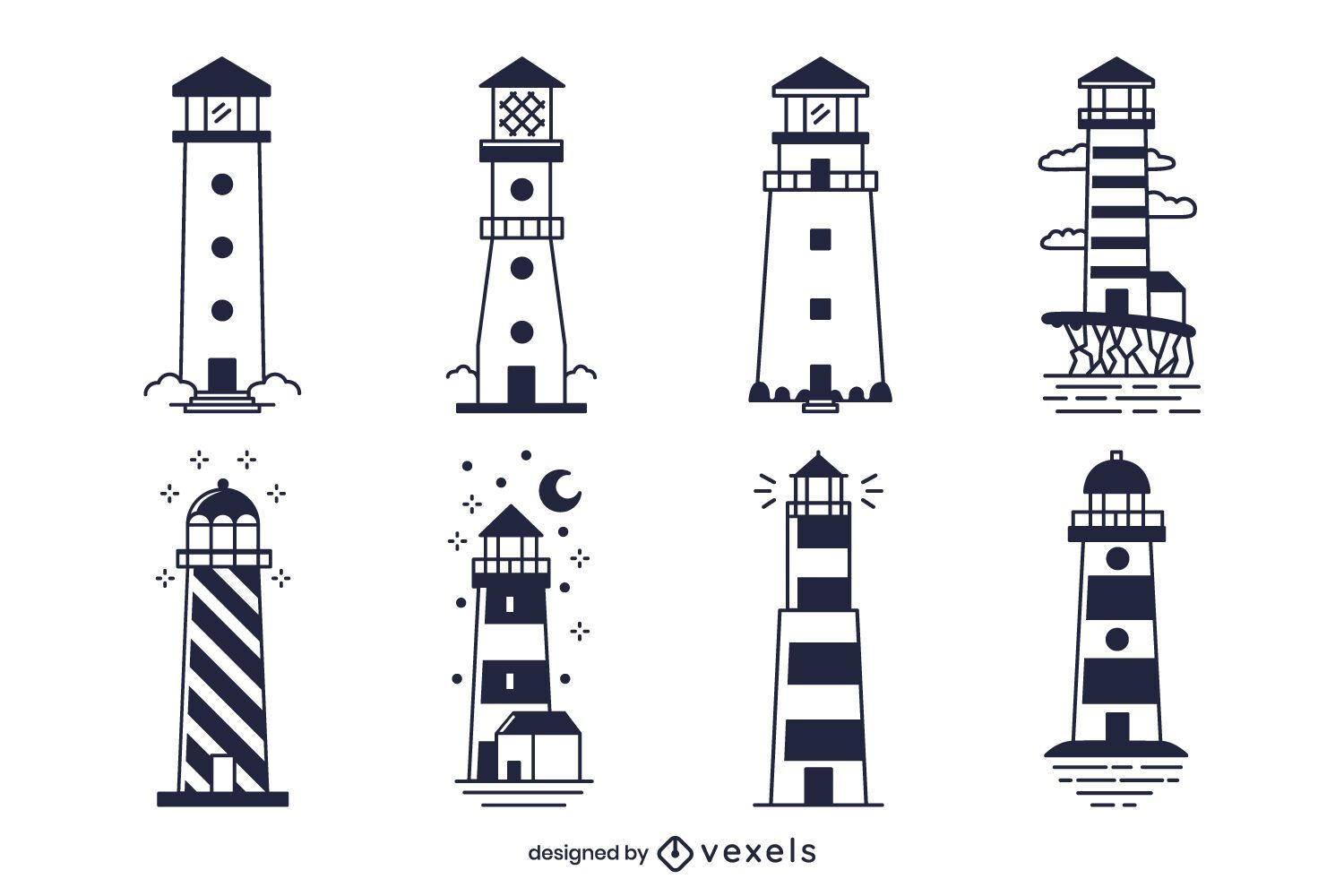 Monochrome Lighthouse Design Pack Vector Download inside Free Printable Lighthouse Patterns