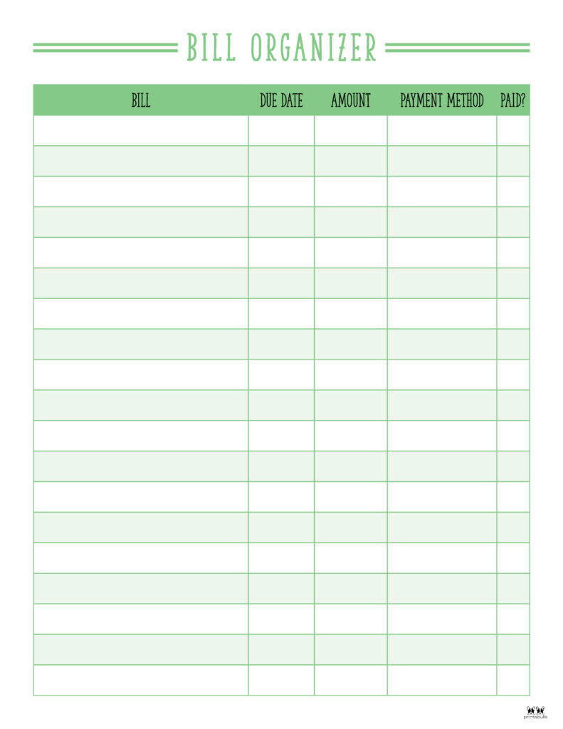 Monthly Bill Organizers - 18 Free Printables | Printabulls with regard to Free Bill Printables