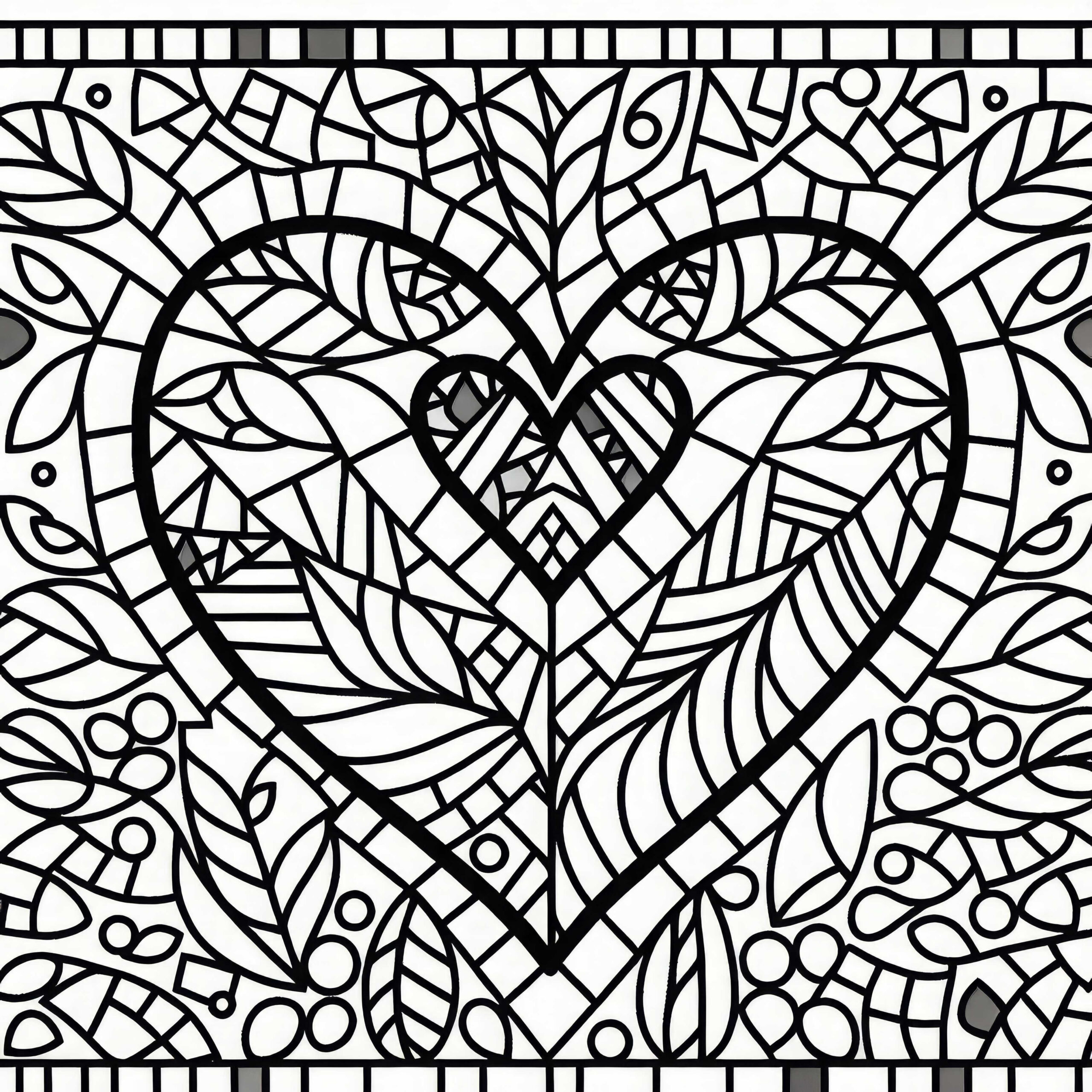 Mosaic Heart With Different Shapes: Coloring Page To Download (Free) with Free Printable Mosaic Designs