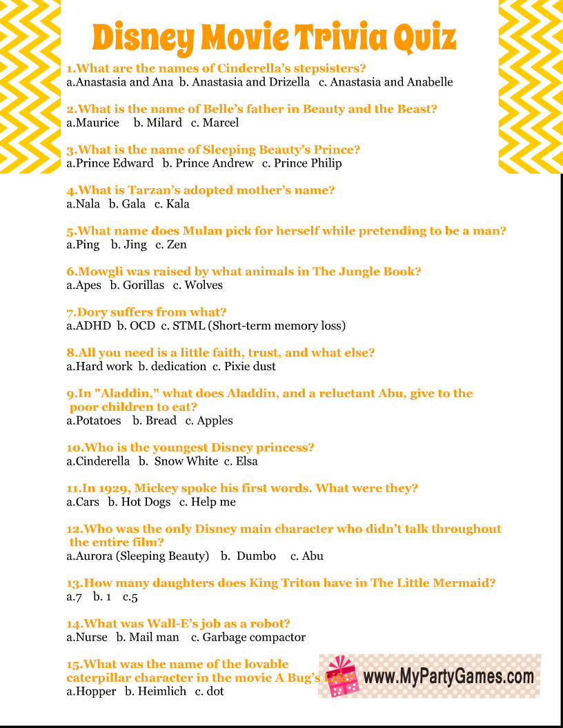 Movie Trivia intended for Free Printable Movie Quizzes