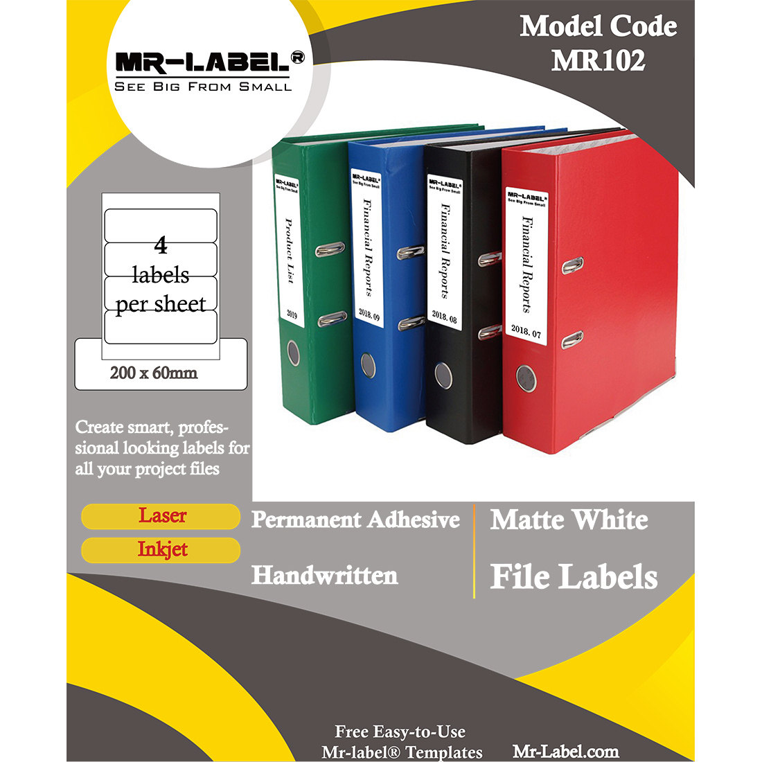 Mr-Label 200 X 60 Mm Matte White Lever Arch File Labels – Self within Lever Arch File Label Template Free Download