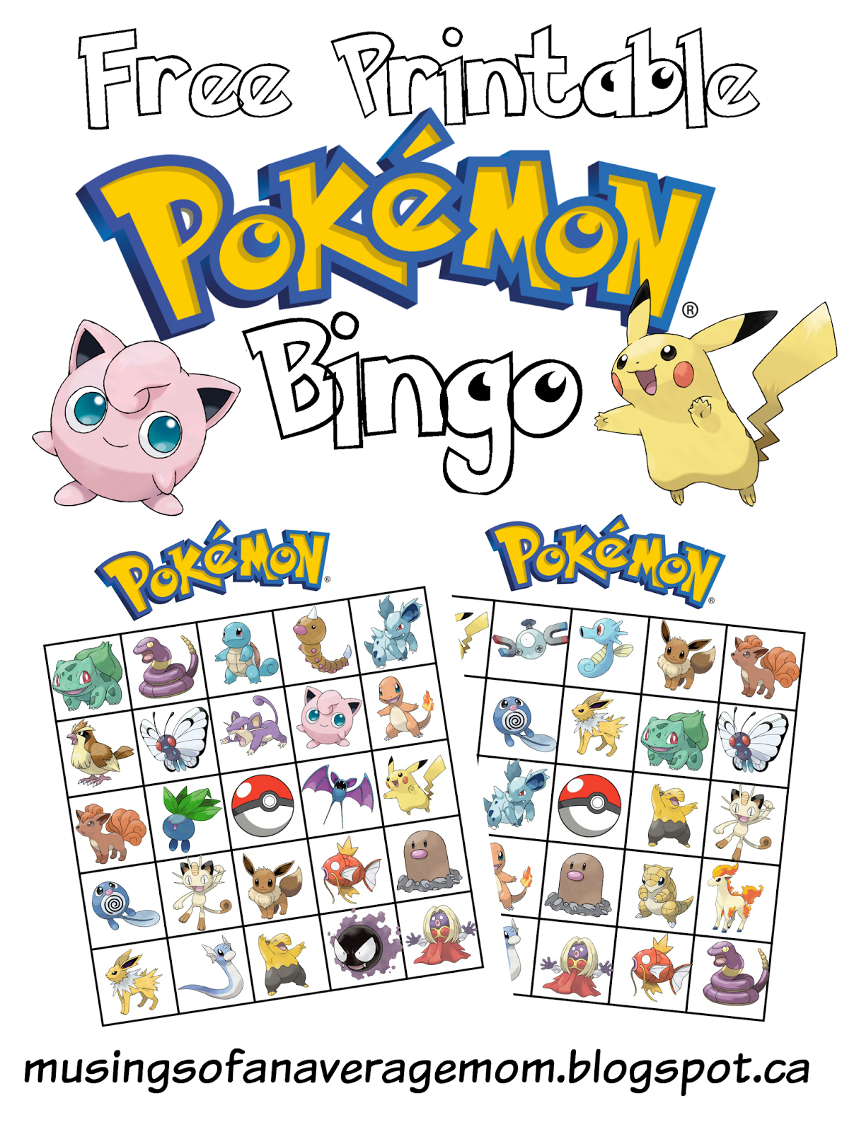 Musings Of An Average Mom: Pokemon Bingo inside Free Pokemon Bingo Printable