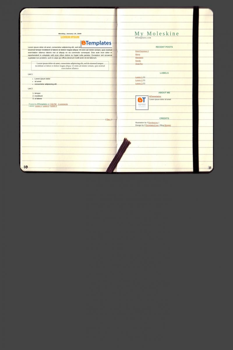 My Moleskine Blogger Template - Btemplates pertaining to Moleskine Com Templates Free Contents