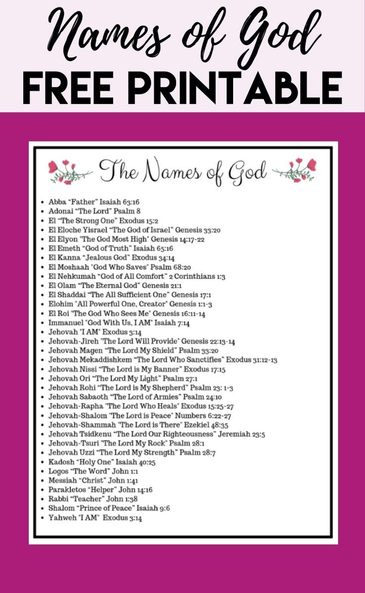 Names Of God with regard to Free Printable Names Of God