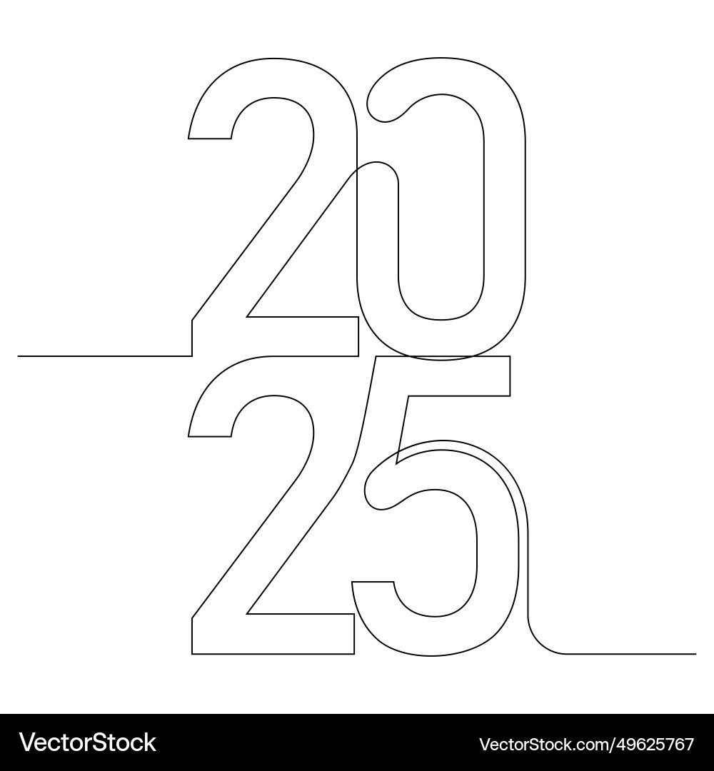 New Year Line Art 2025 Royalty Free Vector Image throughout 2025 Number Stencil Printable
