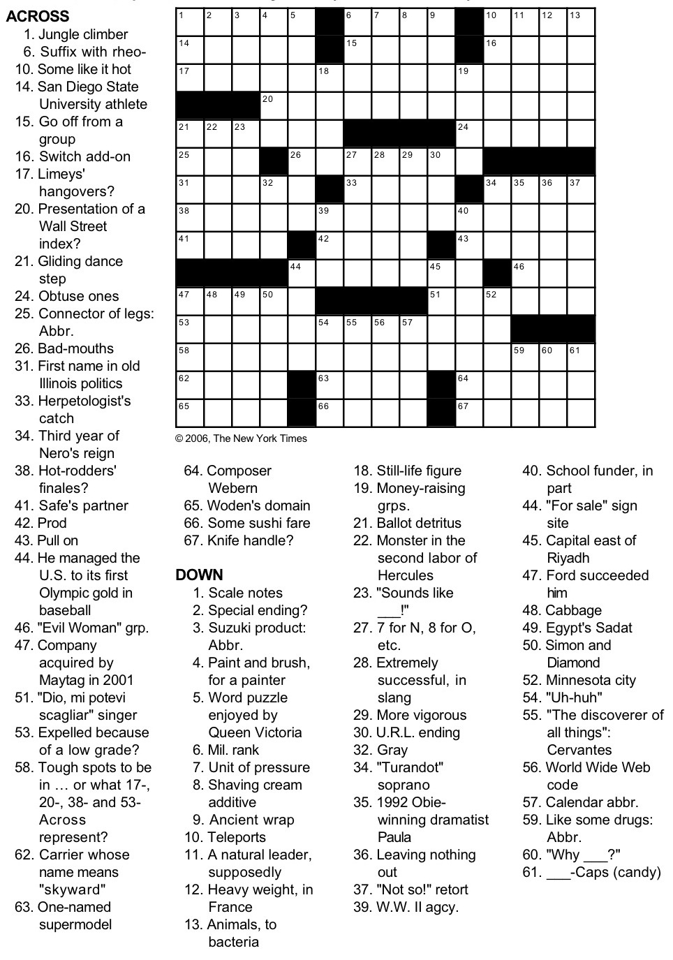 New York Times Crossword Puzzlegeorge Barany And Michael Shteyman in Free Ny Times Printable Crossword Puzzles