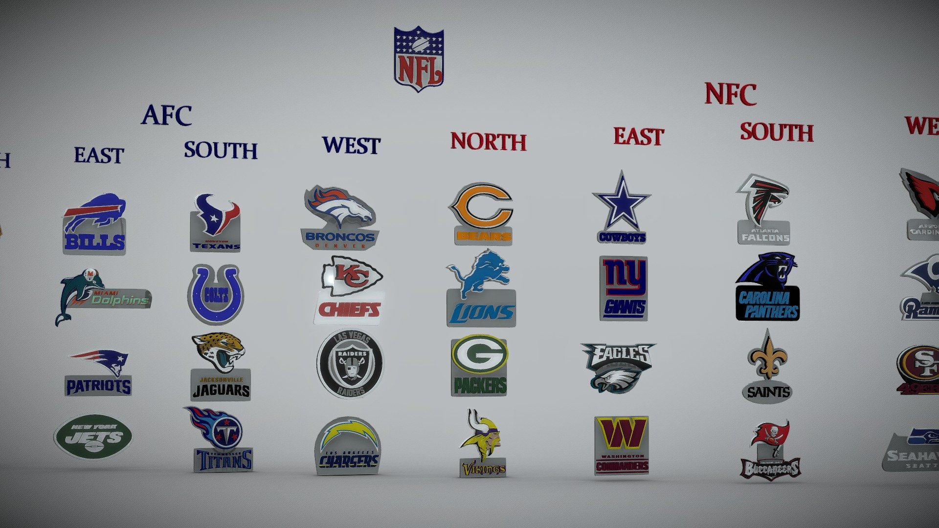 Nfl All Logos Printable An Renderable - 3D Modelgeneralista3D inside Free Printable NFL Team Logos