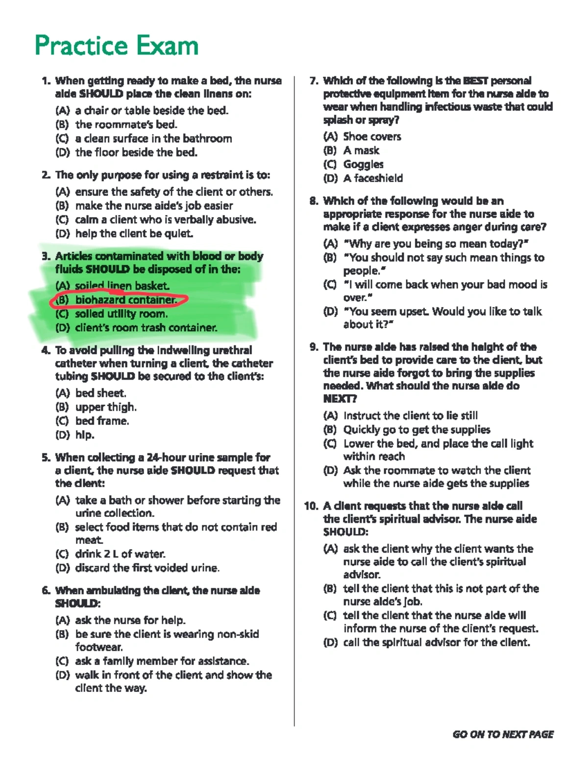 Nnaap - Cna Practice Test - Nnaap ® Nurse Aide Practice Written within Free Printable Cna Practice Test with Answers