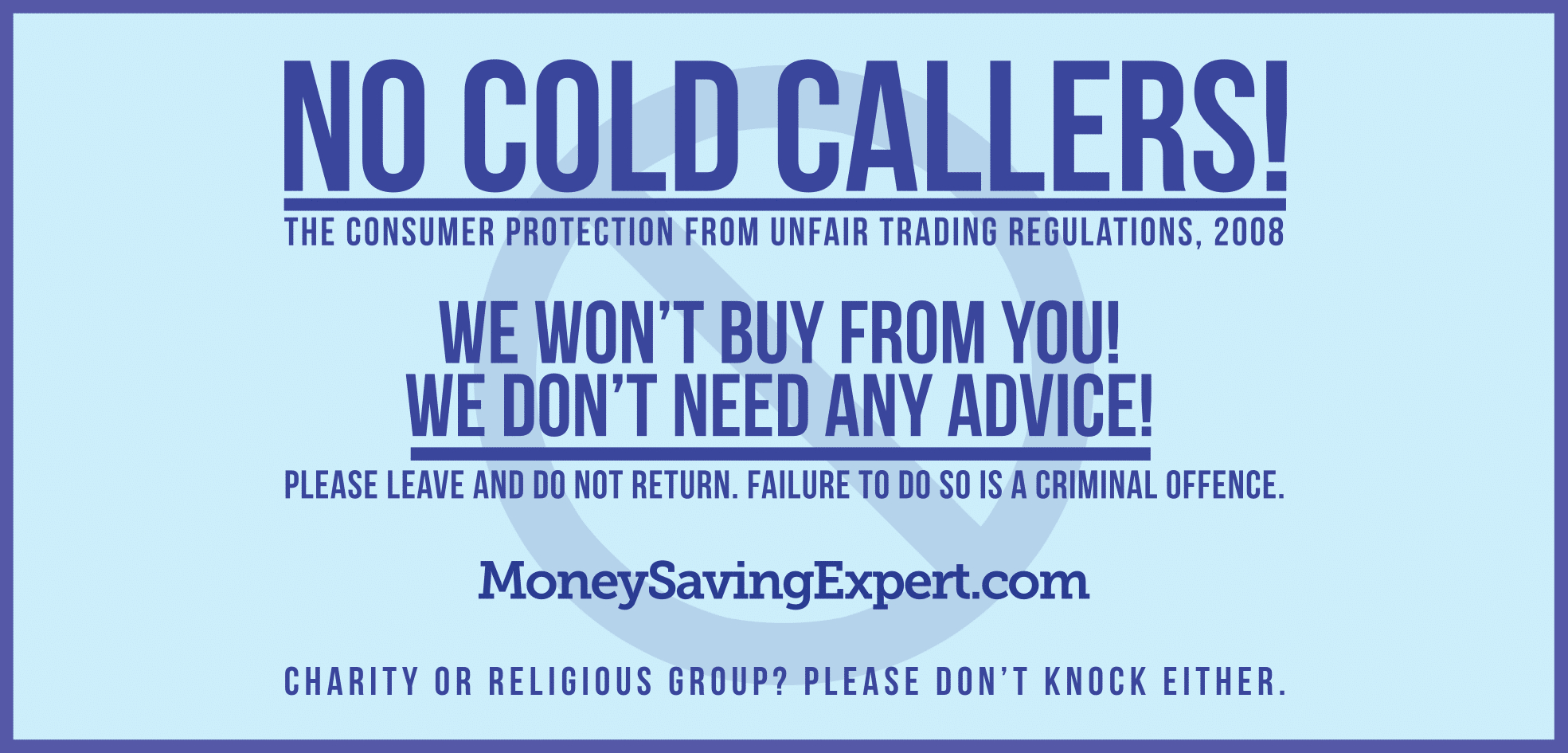 No Cold Callers Signs | Poster Template for Free Printable No Cold Callers Sign