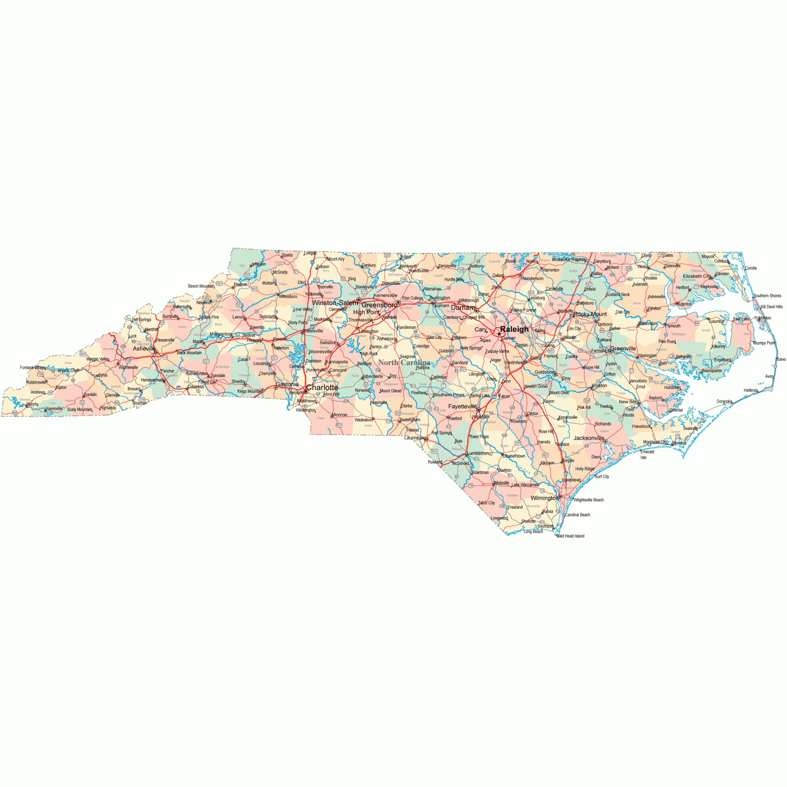 North Carolina Road Map - Nc Road Map - North Carolina Highway Map throughout Free Printable North Carolina Map