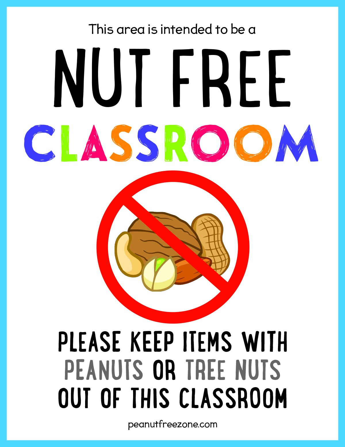 Nut Free Zone Classroom Poster, 8-1/2" X 11" Poster inside Peanut Free Signs Printable
