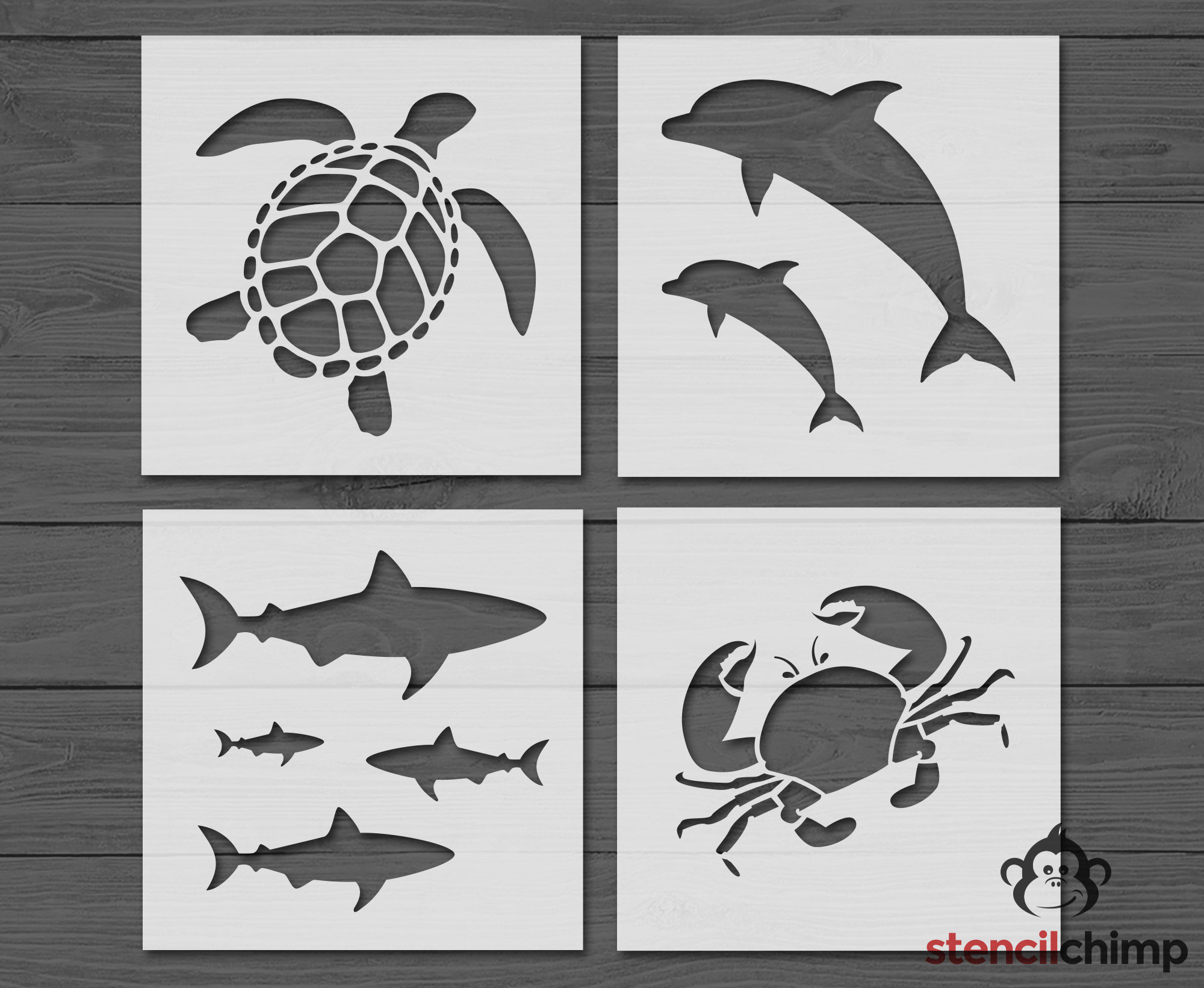 Ocean Animal Stencil Bundle | Sea Turtle, Dolphins, Shark And Crab throughout Ocean Themed Printable Stencils