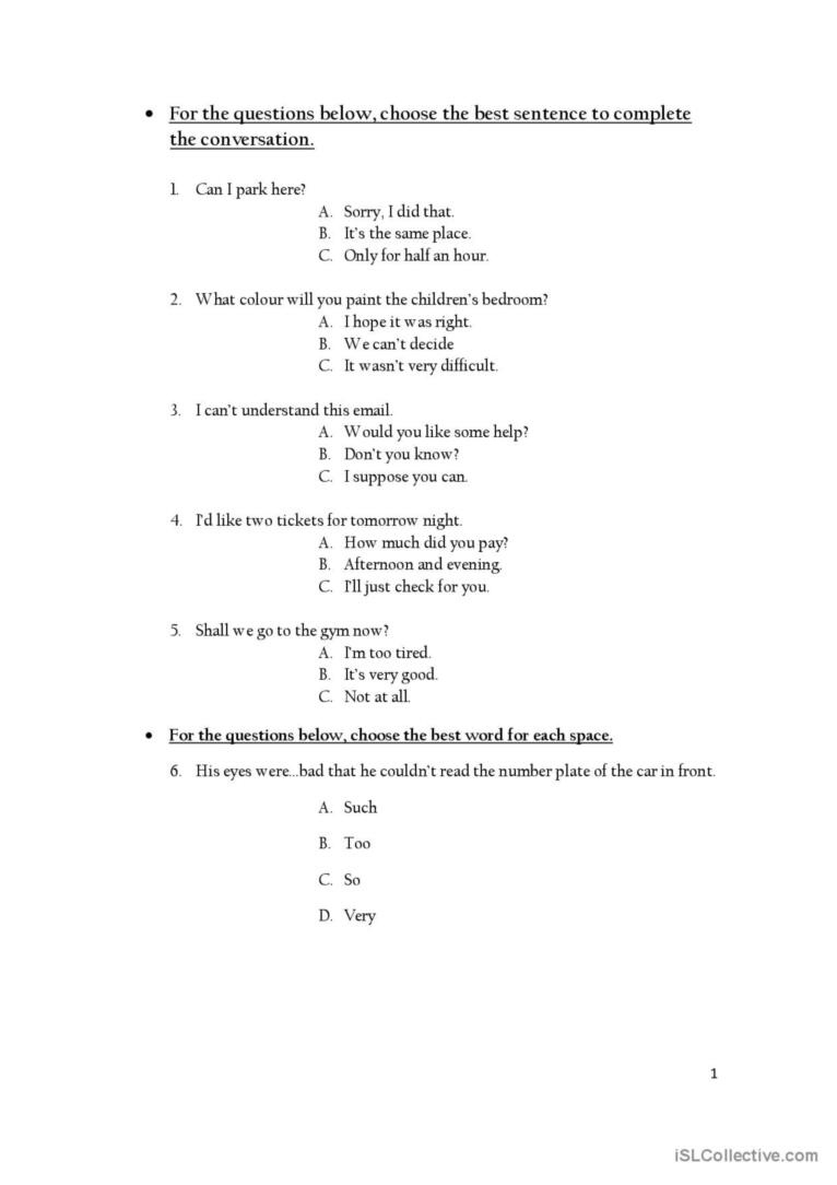 Official Cambridge Placement Test: English Esl Worksheets Pdf &amp;amp; Doc intended for Free Printable Placement Test