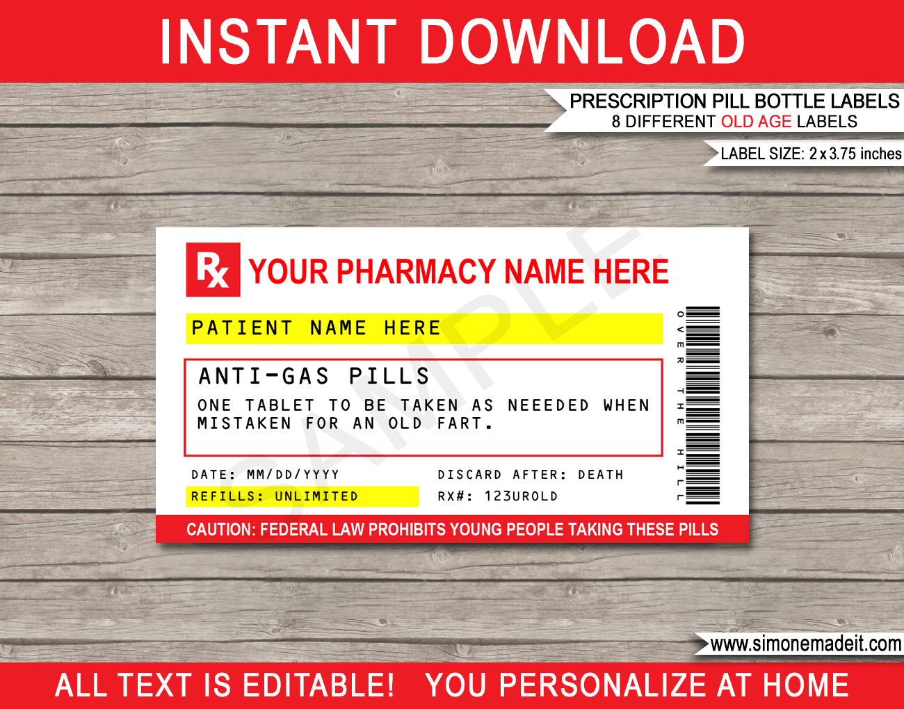 Old Age Prescription Labels (2 X 3.75 Inch) - For Vials intended for Free Printable Candy Prescription Labels