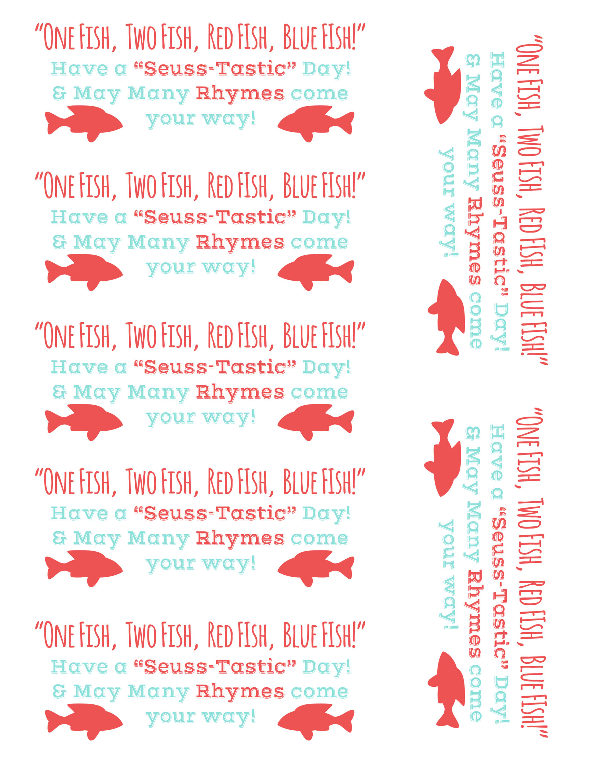 One Fish Two Fish Dr. Seuss Tags *Free Printable pertaining to One Fish Two Fish Free Printables