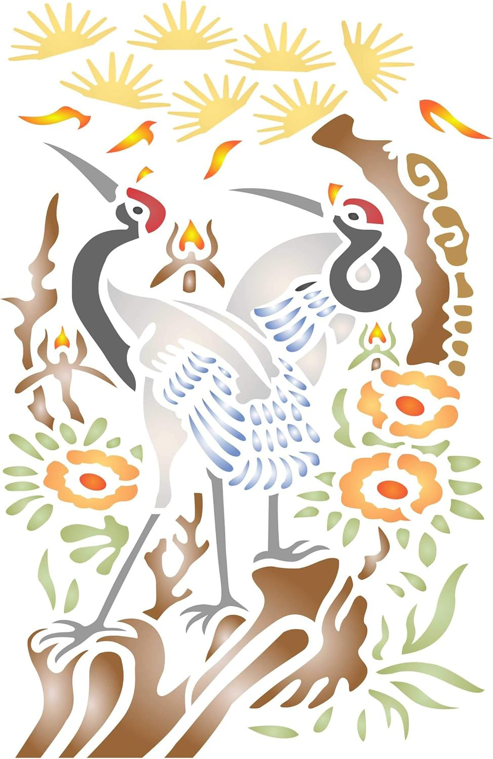 Oriental Herons Stencil, 8.5 X 14 Inch L Kuwait | Ubuy for Printable Oriental Stencil Designs