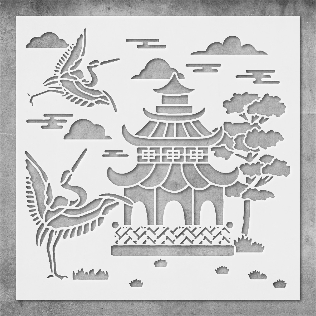 Oriental Pagoda Design Clear Plastic Stencil Template Reusable - Wall Art, Diy C in Printable Oriental Stencil Designs