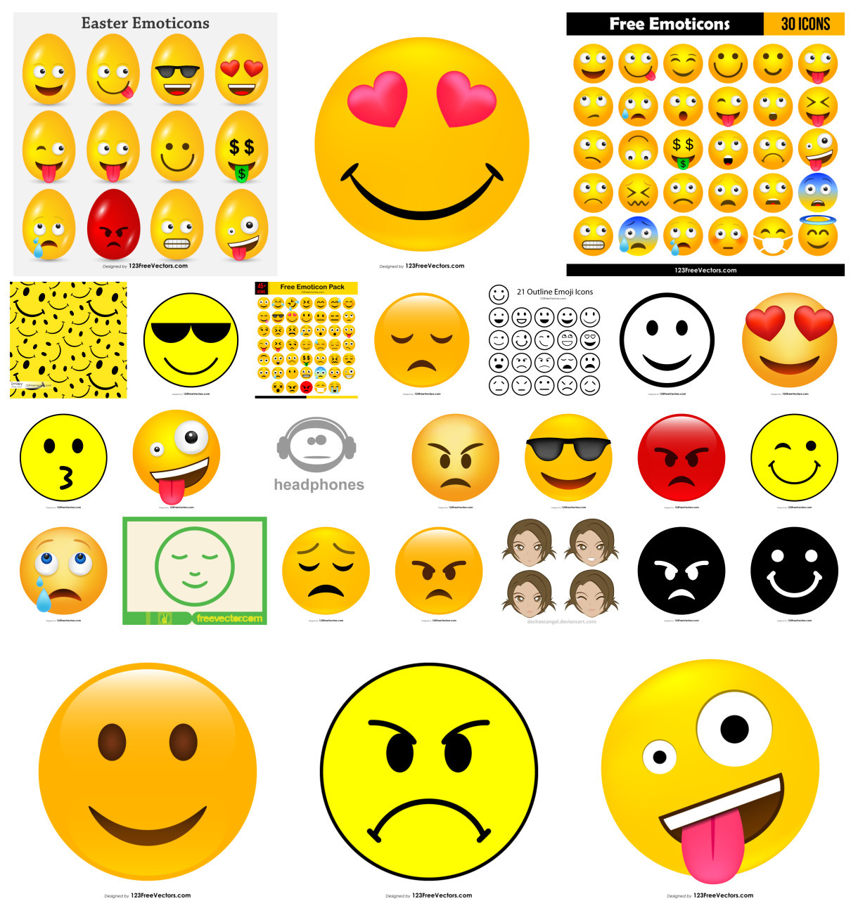 Outline Emoticons Free Vector Pack with Free Printable Patterns For Emojicons