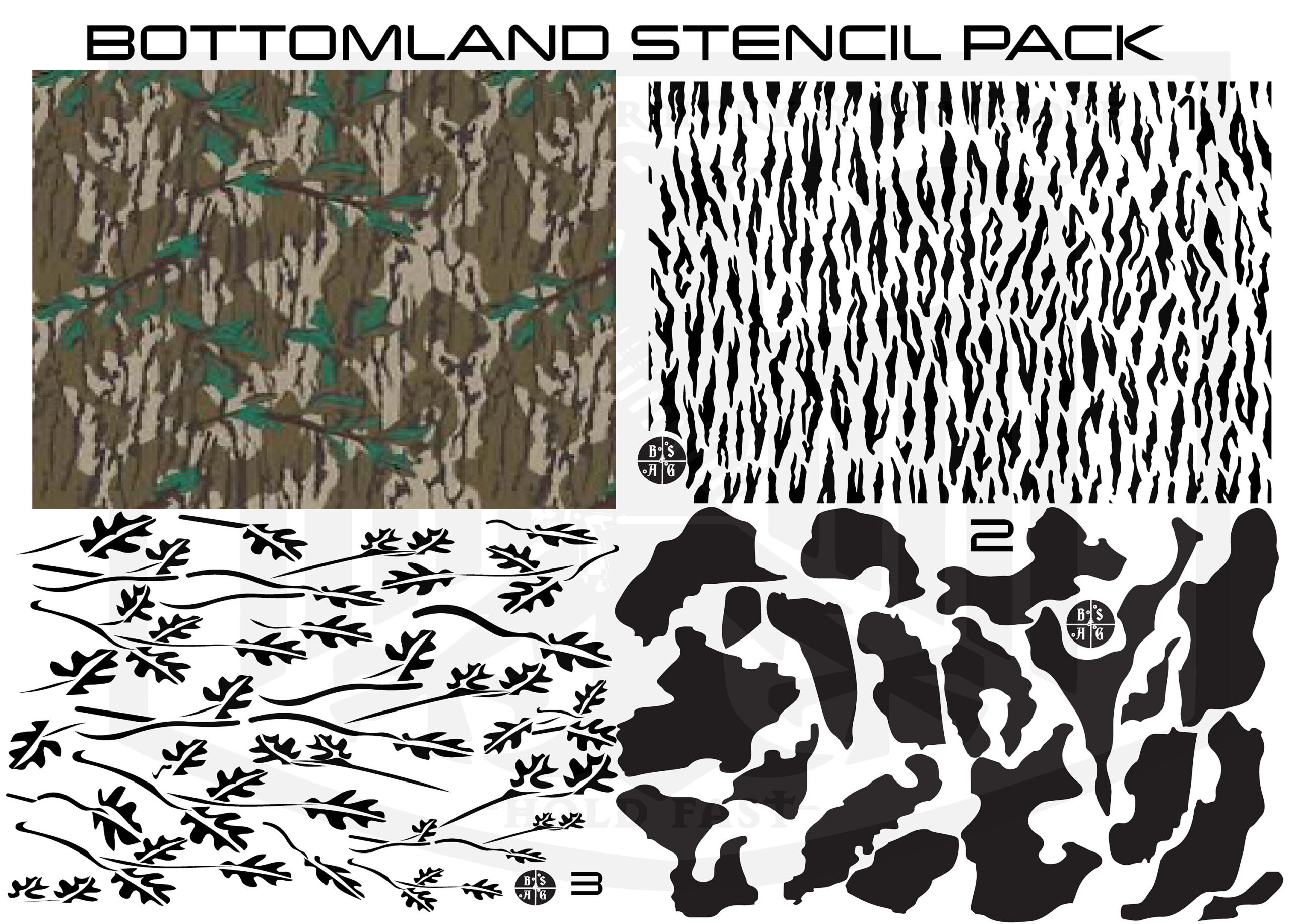 Pack Of 3 Bottomland Greenleaf Camouflage Stencil Pattern Printed with Free Printable Mossy Oak Stencils
