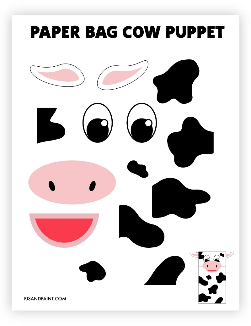Paper Bag Cow Puppet Craft - With Free Printable Template for Free Printable Paper Bag Puppets