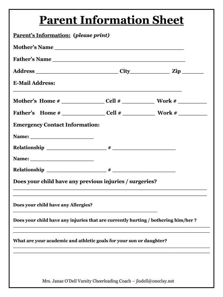 Parent Contact Form - Fill Online, Printable, Fillable, Blank inside Free Printable Parent Information Sheet