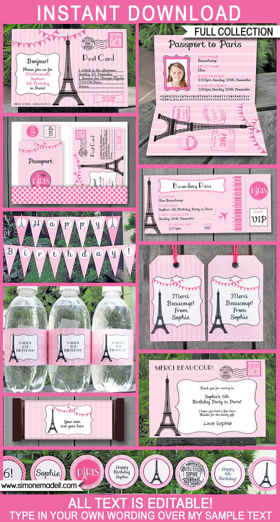 Paris Party Printables, Invitations &amp;amp; Decorations - Pink with Paris Themed Free Printables