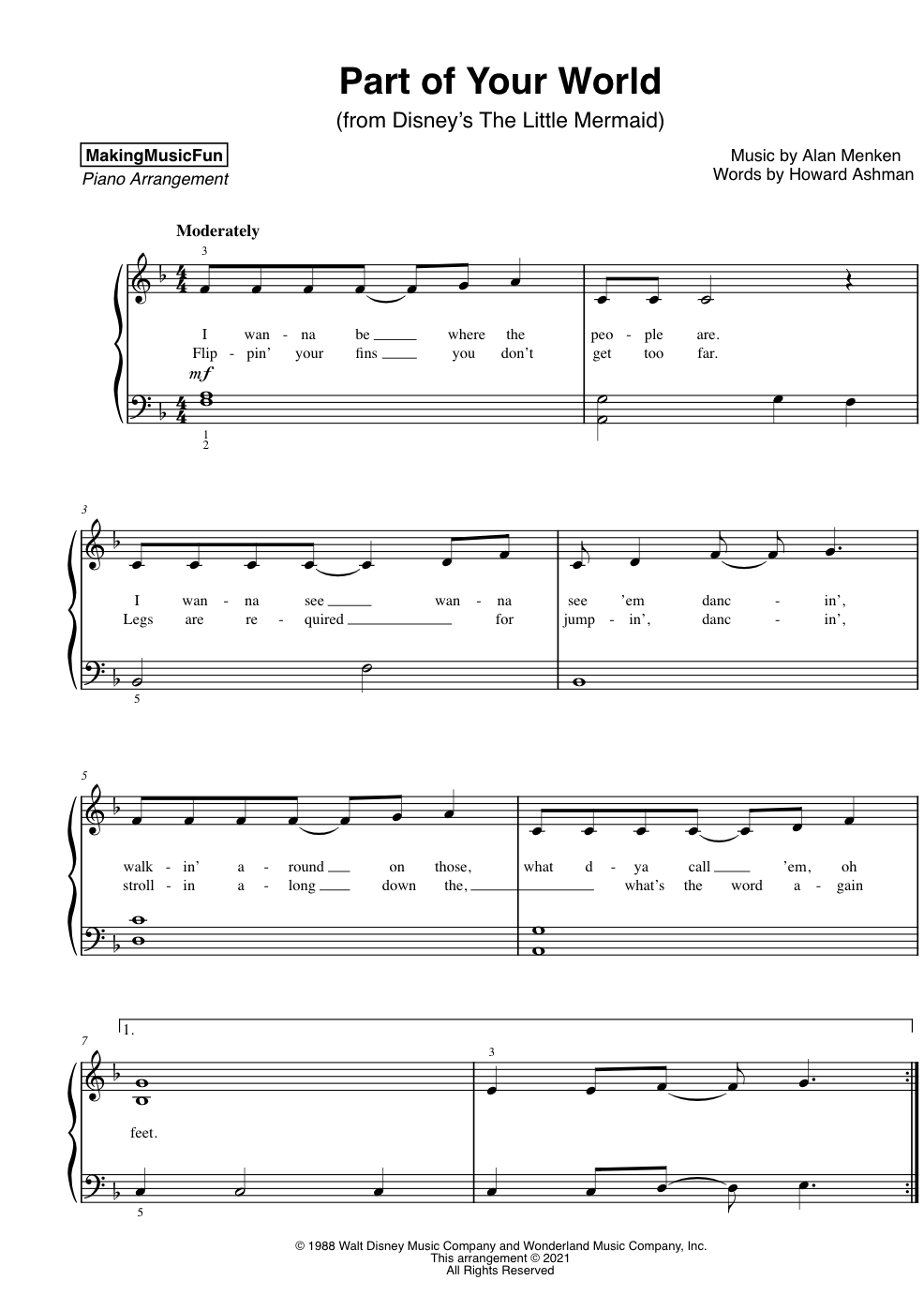 Part Of Your World – Easy Piano Sheet Music + Free Piano Lesson throughout Free Printable Disney Piano Music