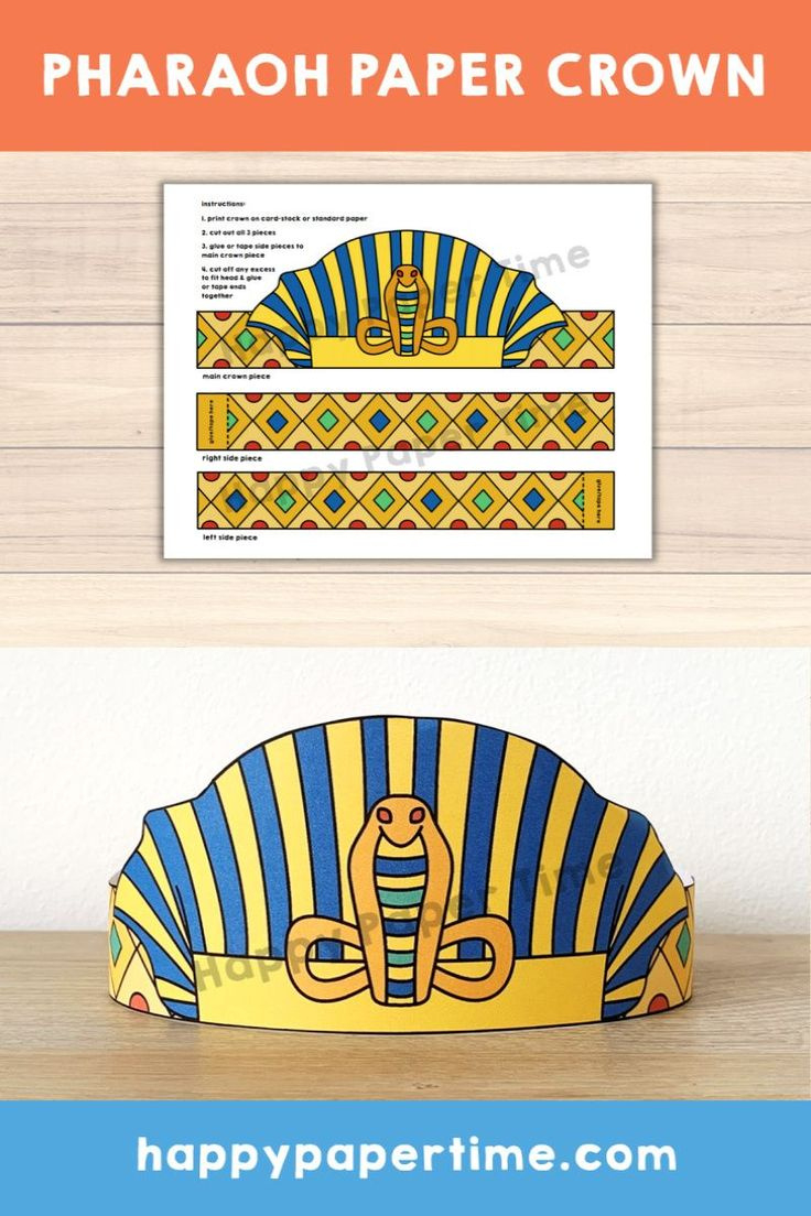 Pharaoh Paper Crown Printable Egypt Crafting Activity For Kids with Free Printable Egyptian Headress Pattern