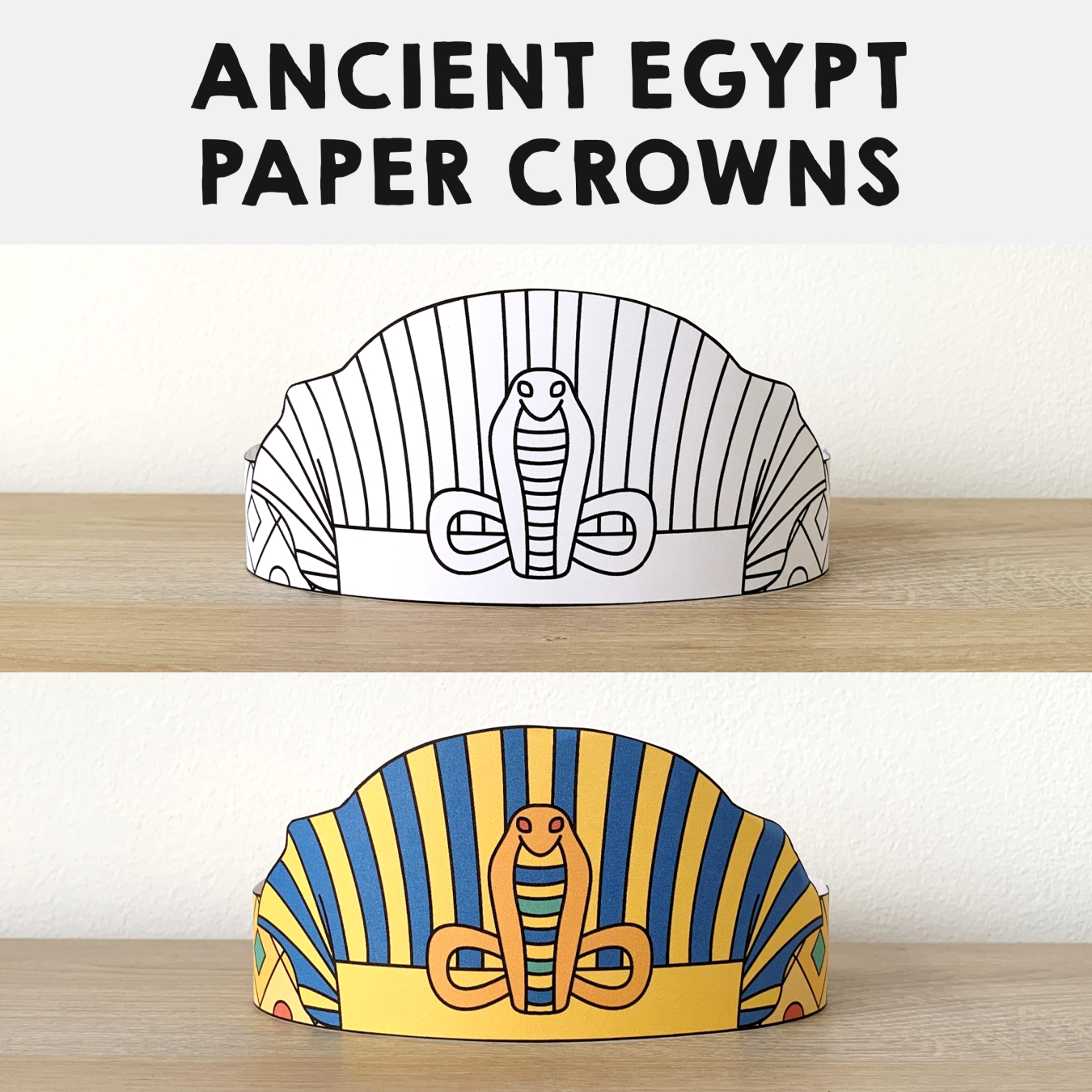 Pharaoh Paper Hats Crowns Printable Ancient Egypt Coloring Craft inside Free Printable Egyptian Headress Pattern