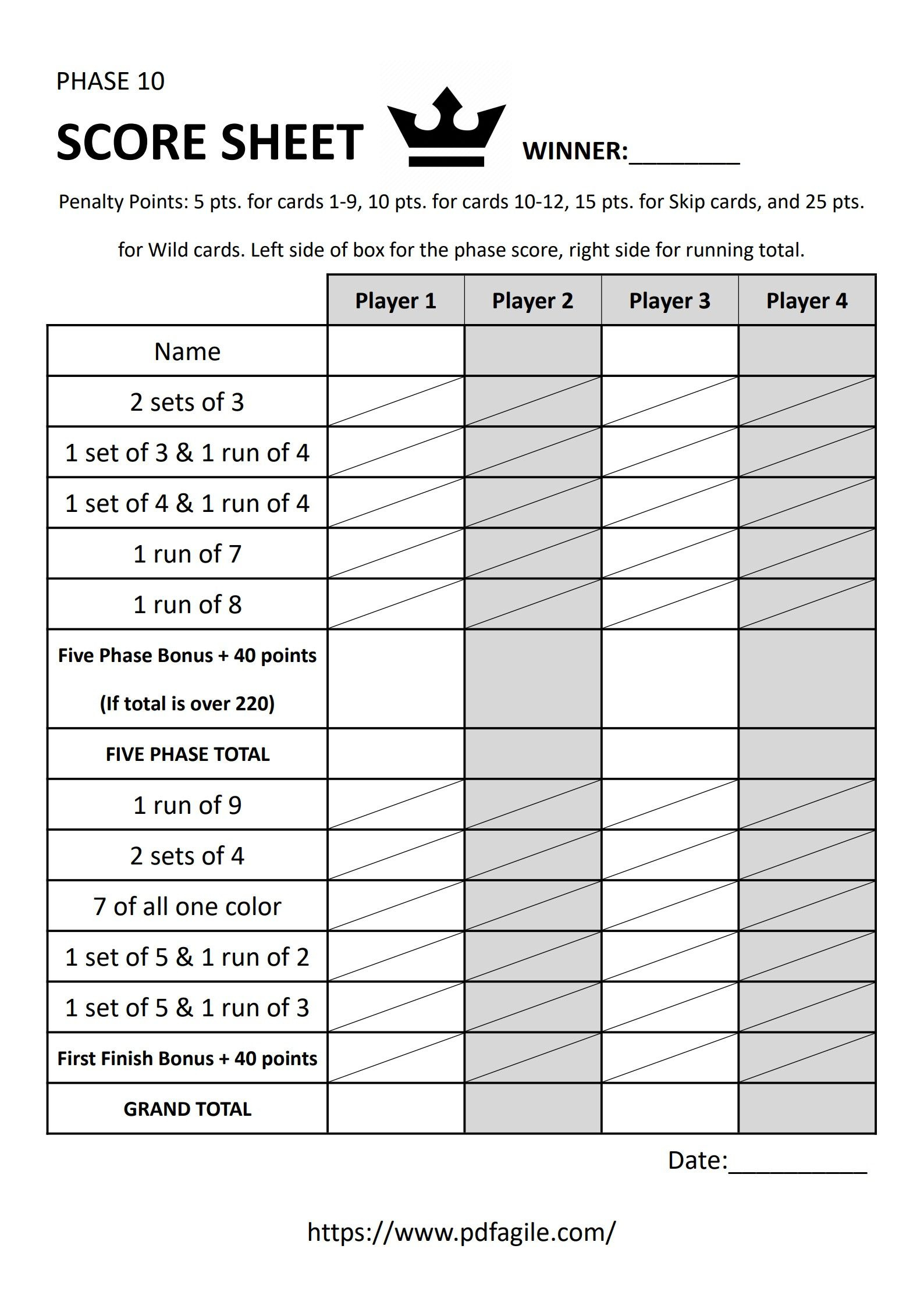 Phase 10 Scoresheet Template | Pdf Agile in Free Printable Phase 10 Card Game Score Sheet