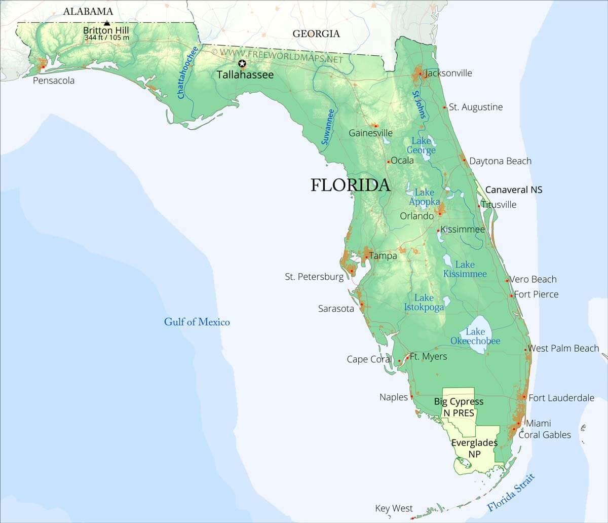 Physical Map Of Florida intended for Free Printable Map Of Florida