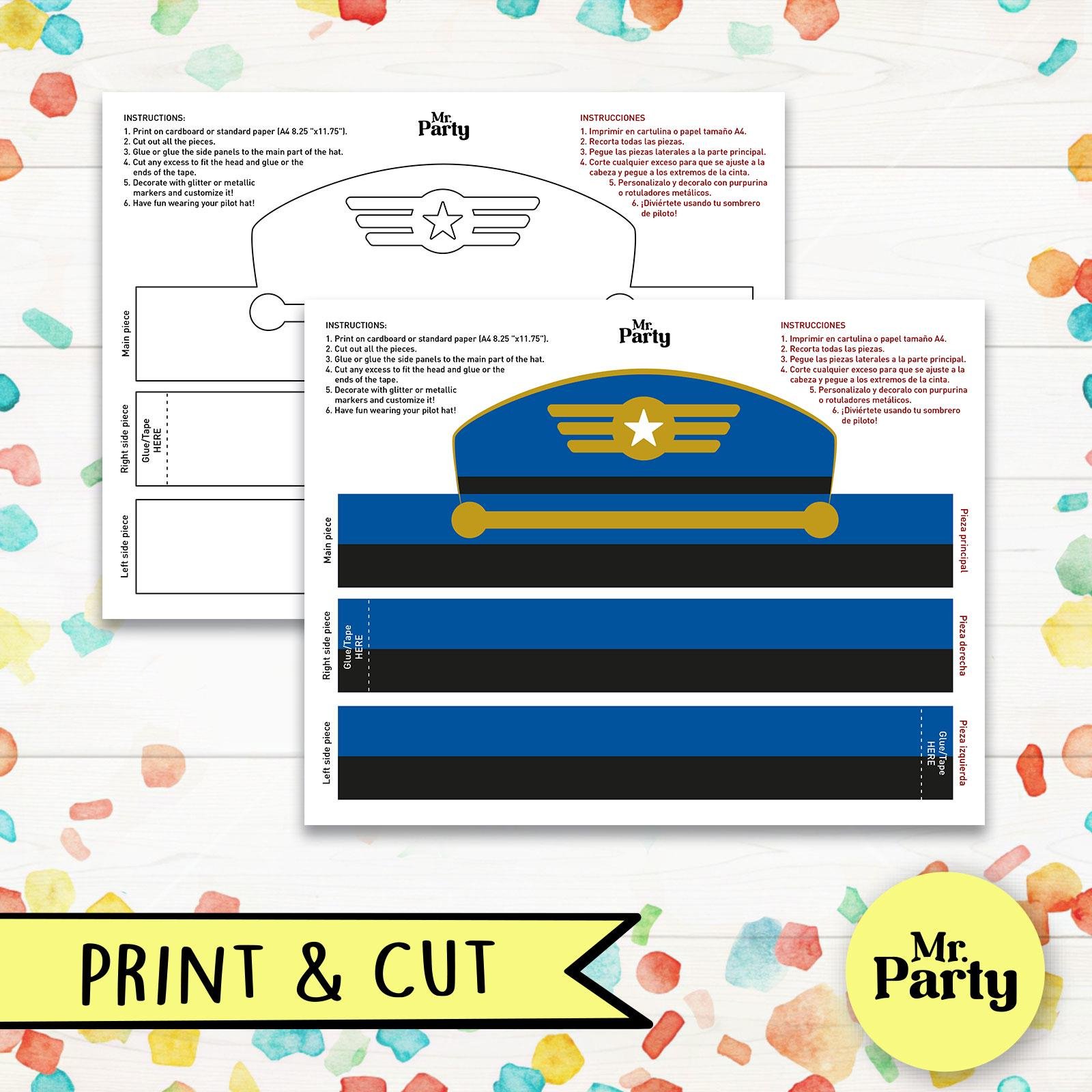 Pilot Hat Paper Crown, Printable Pilot Hat, Pilot Hat Party pertaining to Free Pilot Hat Printable