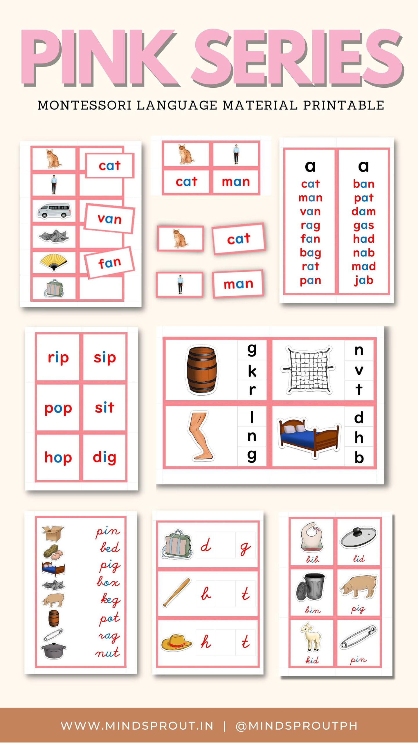 Pink Language Series Pbg Montessori Language Reading System Cvc with regard to Free Montessori Pink Series Printable