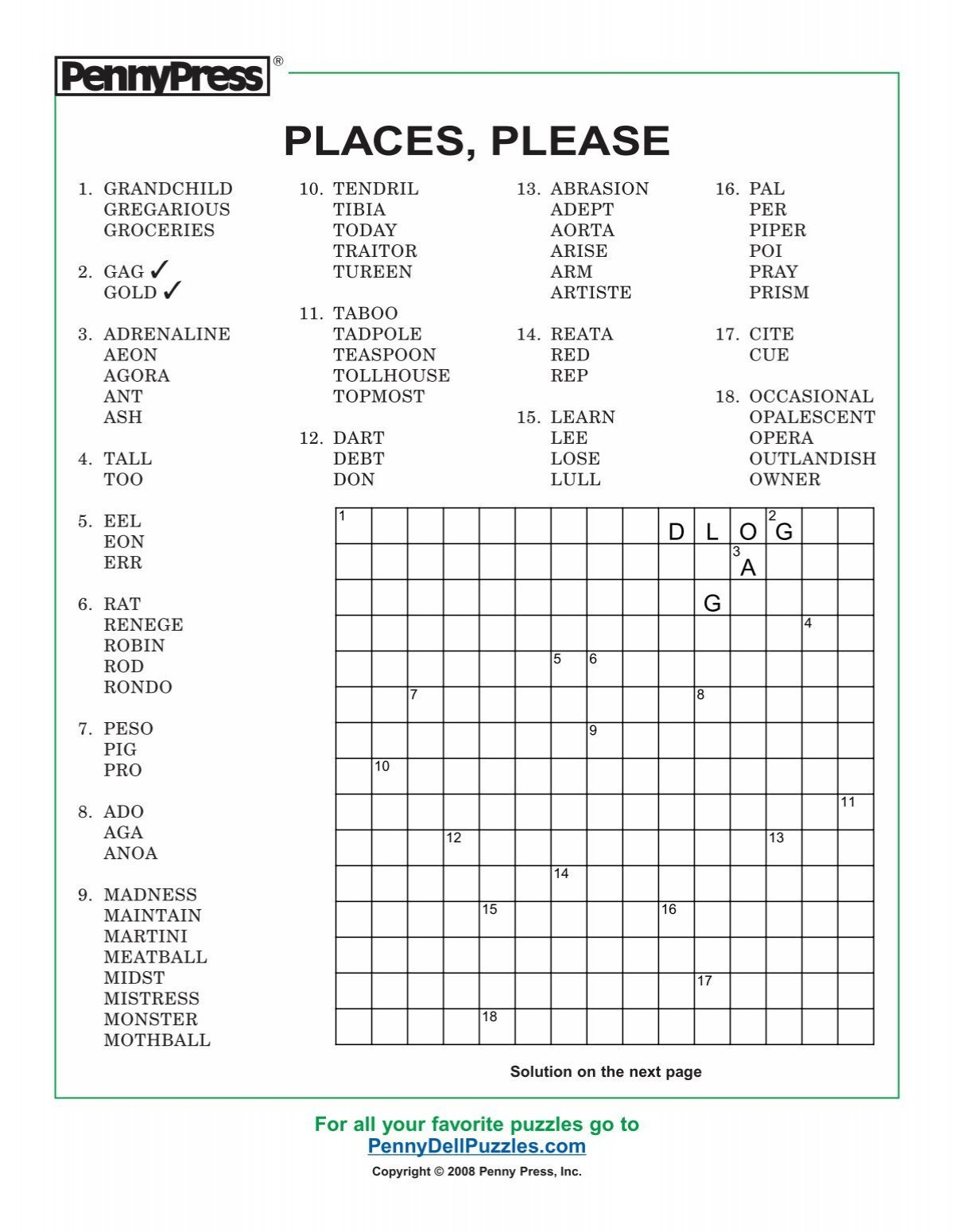 Places Please - Pennydellpuzzles with Free Printable Places Please Puzzles