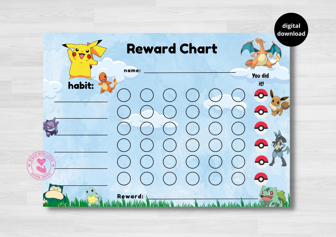 Pokémon Reward Chart For Kids, Pokémon, Charizard, Pikachu for Free Printable Pokemon Behavior Charts
