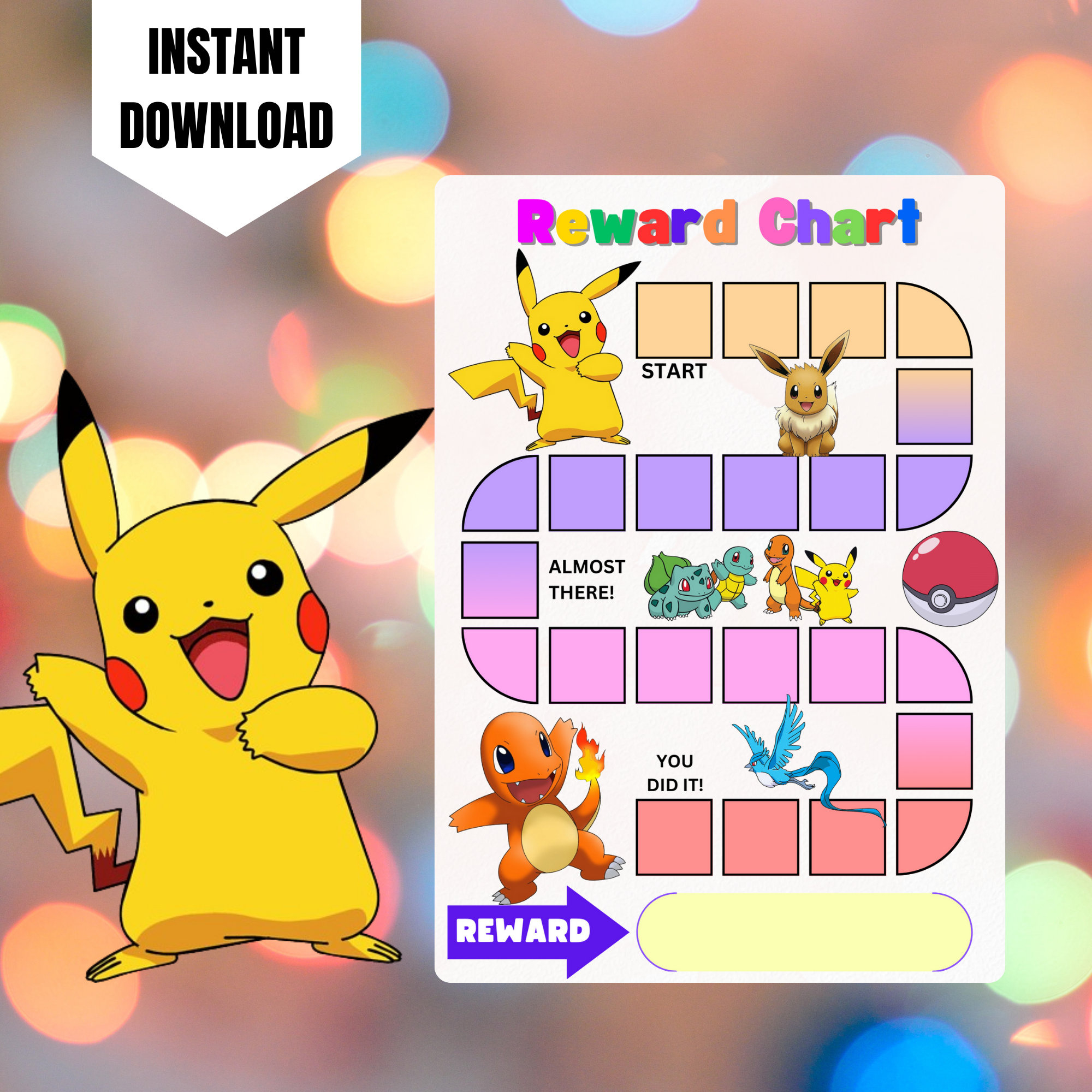 Pokemon Reward Chart, Printable Pokemon Behavior Chart, Digital intended for Free Printable Pokemon Behavior Charts
