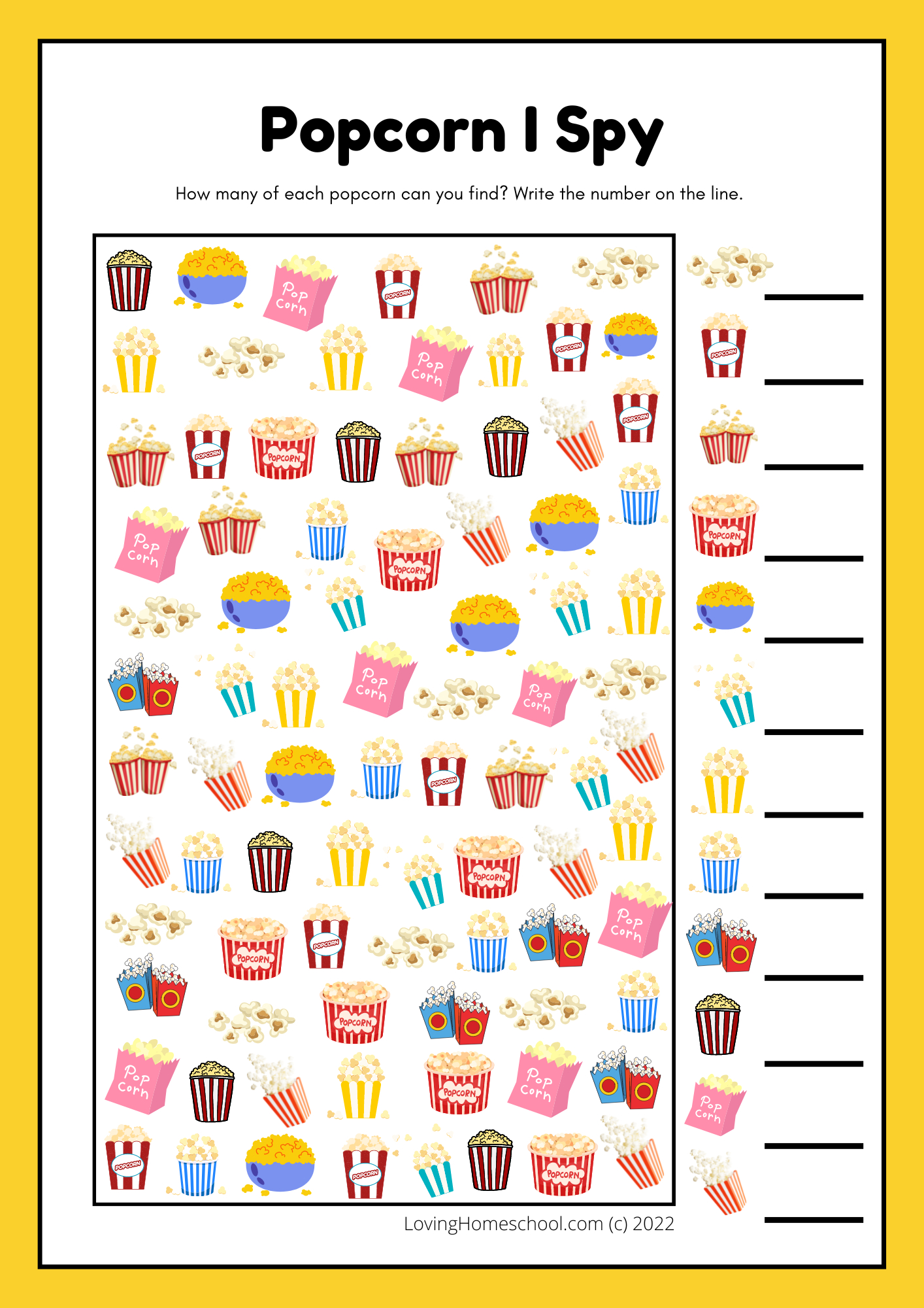 Popcorn I Spy Printable - Lovinghomeschool with regard to Free Popcorn Printables