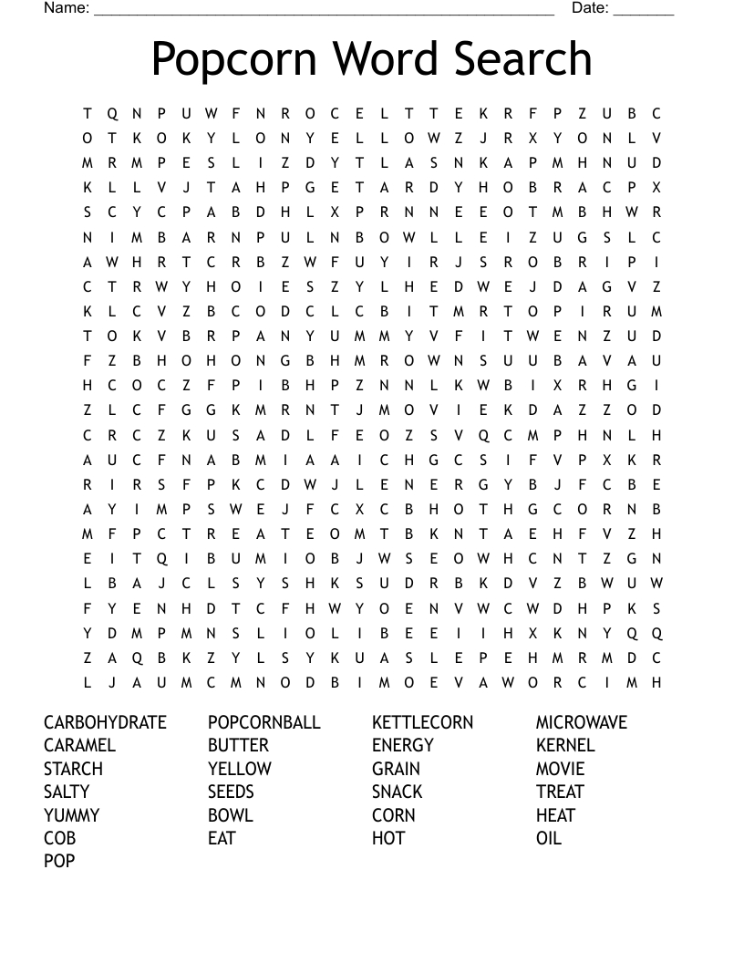 Popcorn Word Search - Wordmint inside Free Printable Popcorn Words