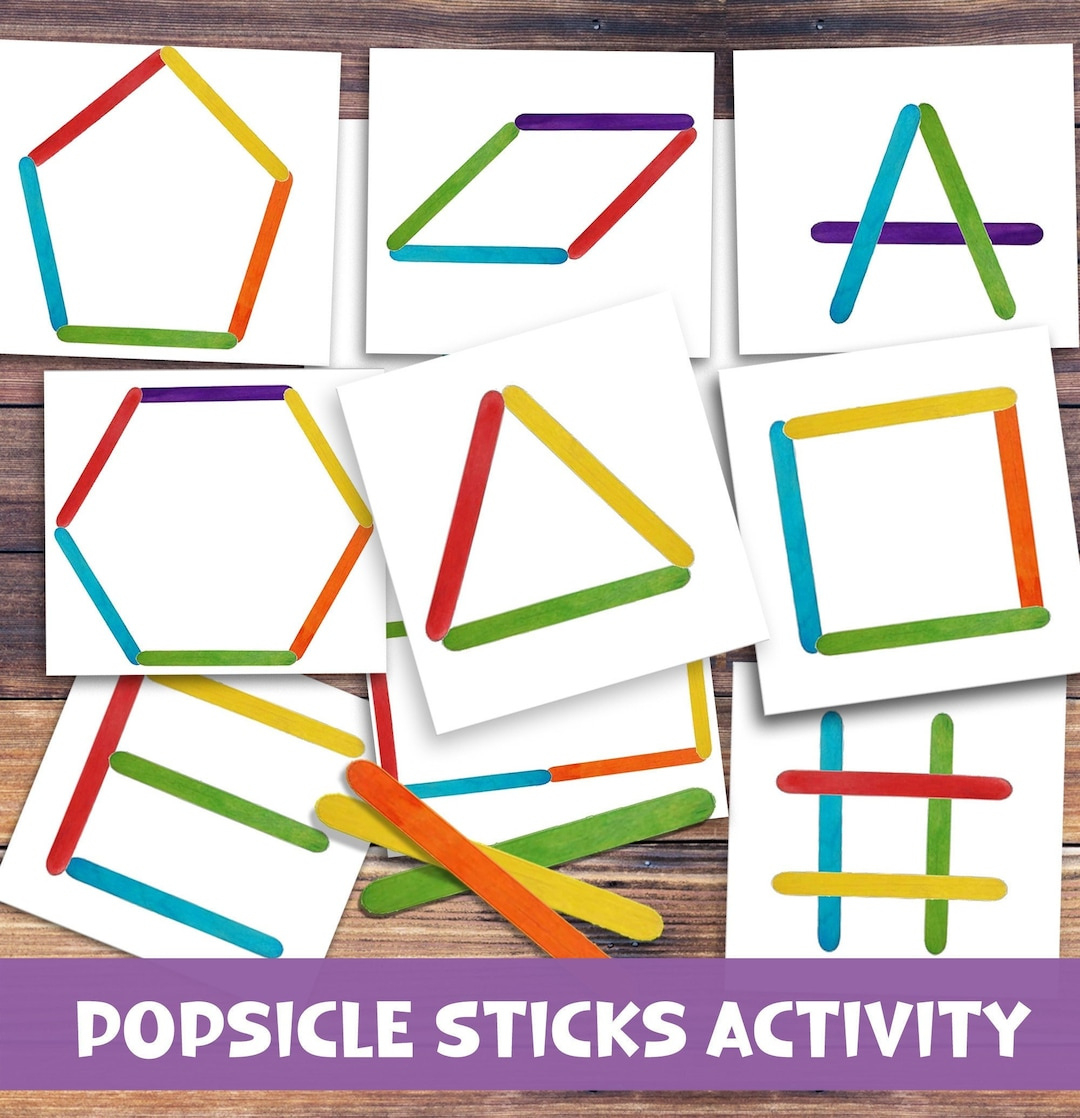 Popsicle Sticks Shapes Cards. Popsicle Sticks Activity For in Popsicle Stick Patterns Printable