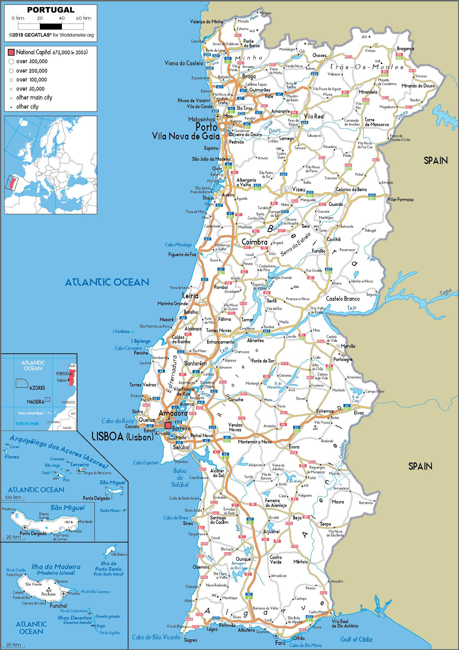Portugal Cities Map - Map Of Portugal Cities (Southern Europe throughout Free Printable Map of Portugal