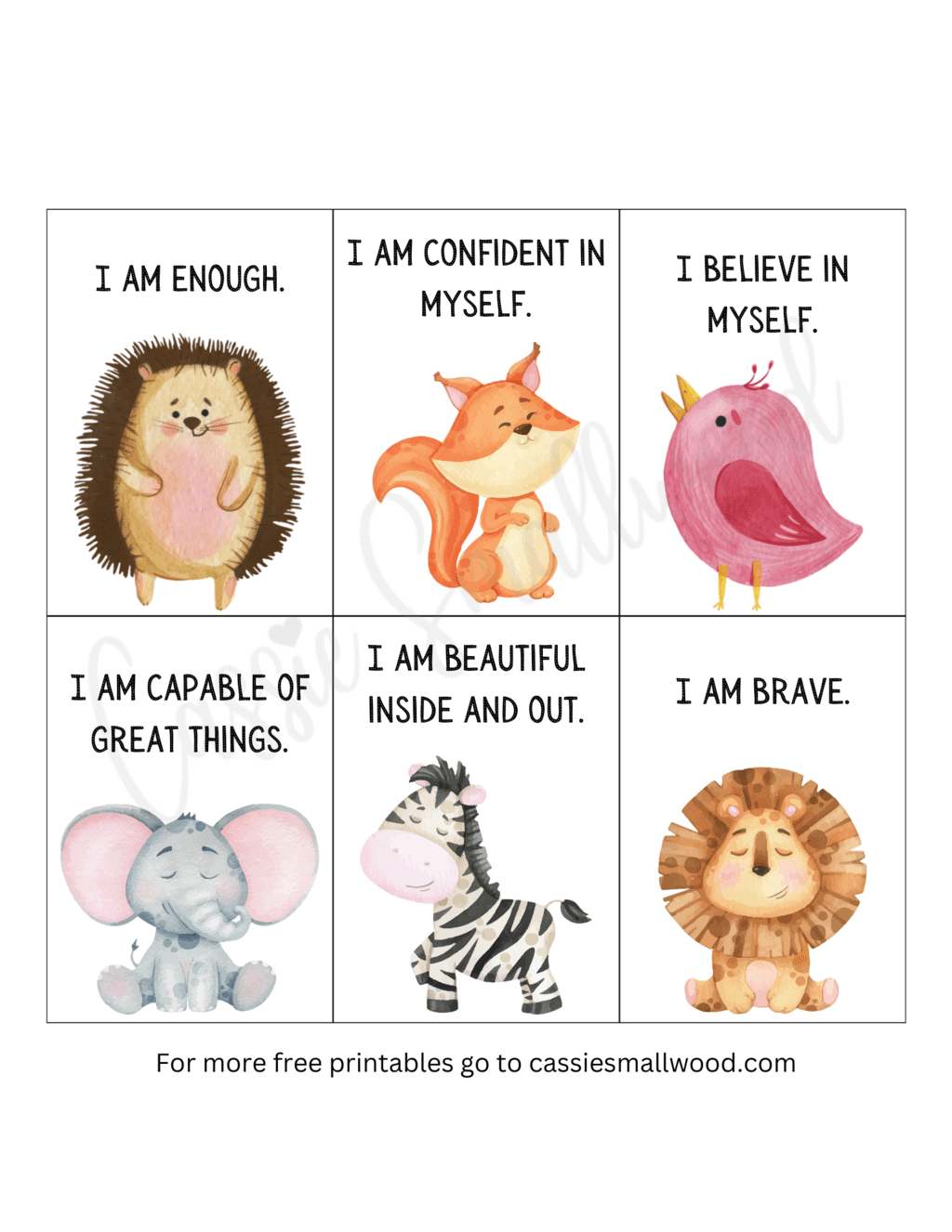 Postive Affirmations For Kids - Free Printable - Cassie Smallwood with Free Affirmation Printables